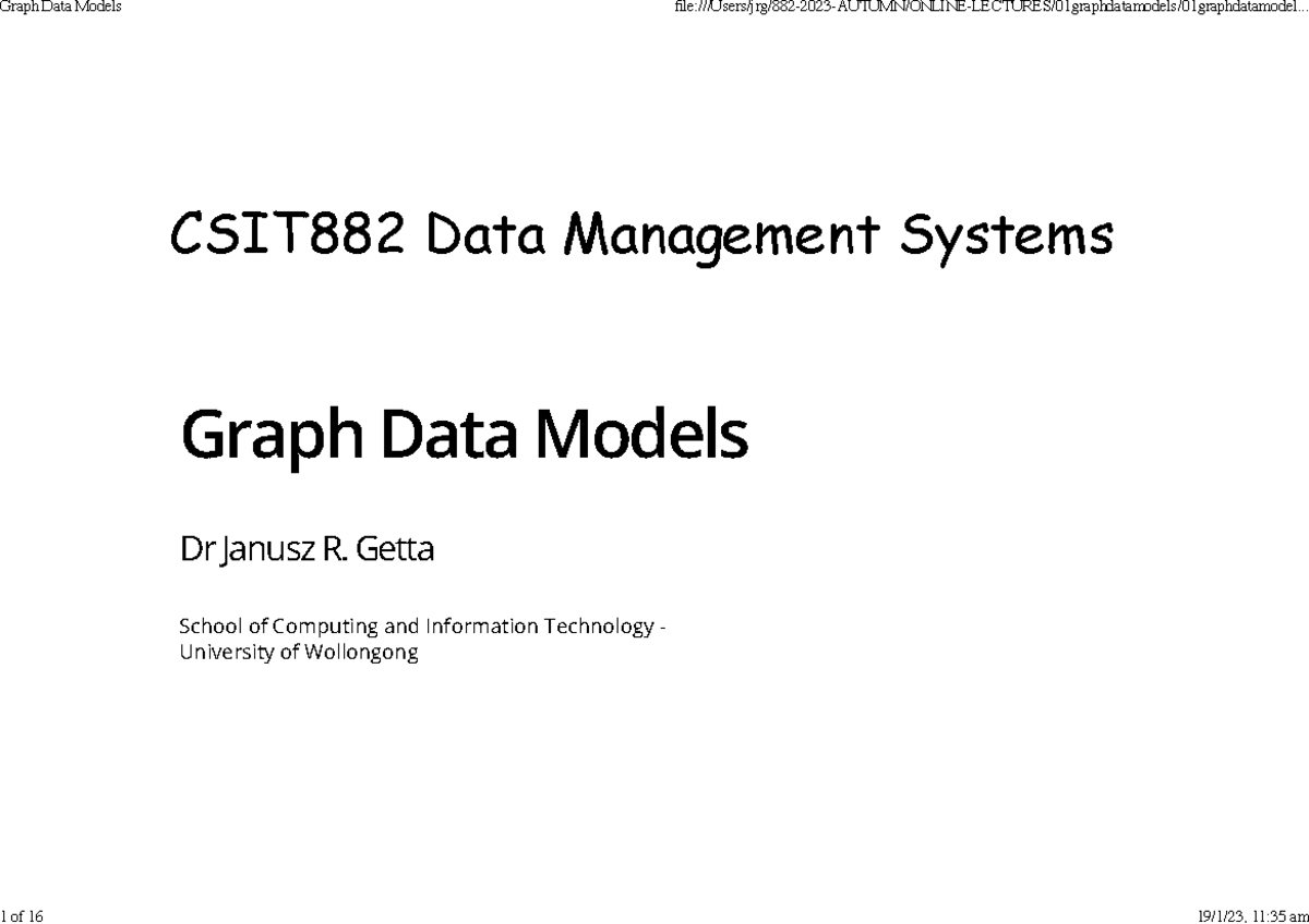 Graph Data Models Overview - CSIT882 Data Management Systems - Studocu
