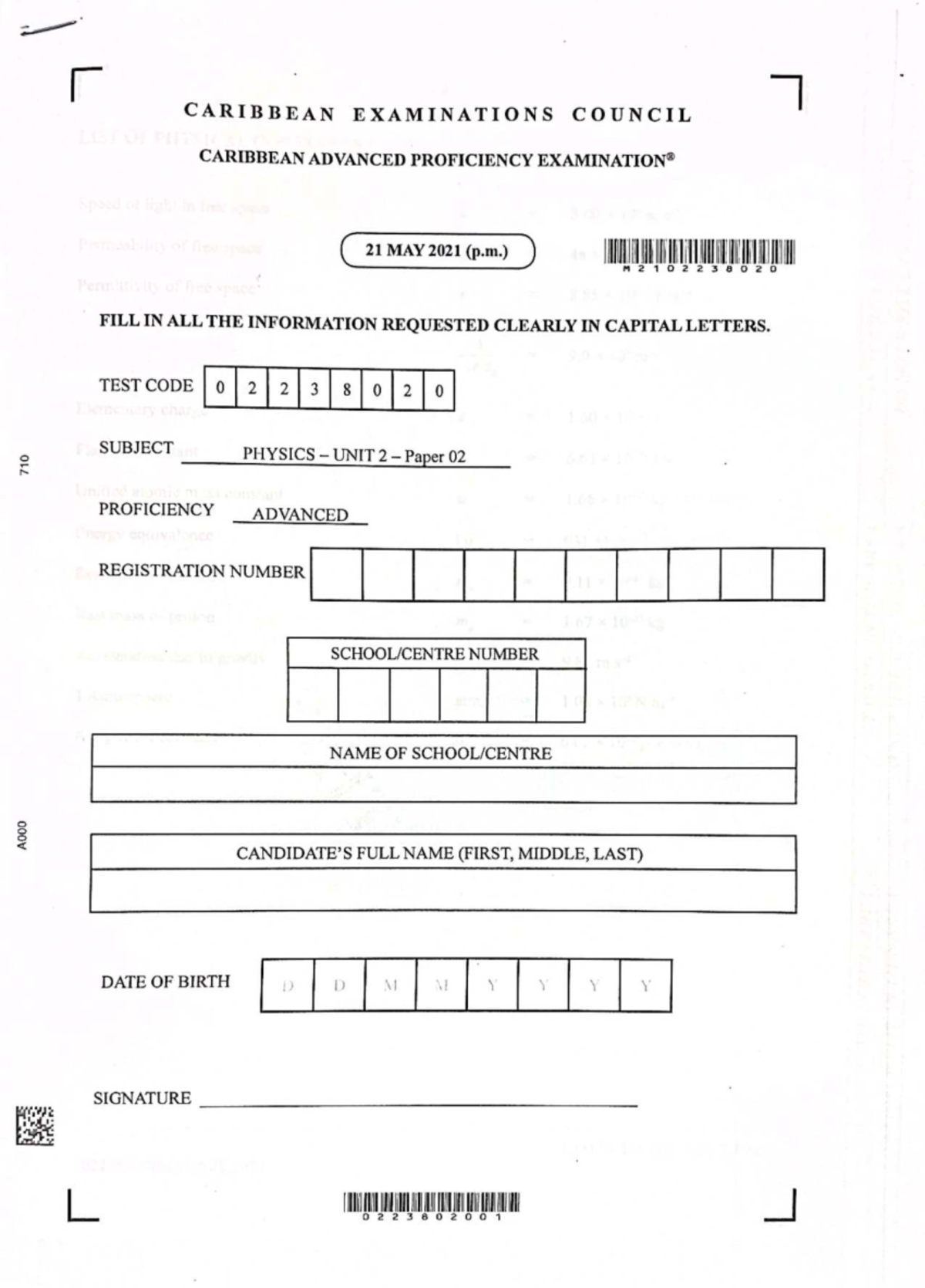 Physics 710 CAPE Unit 2 Paper 02 - 2021 Exam Answers - Studocu