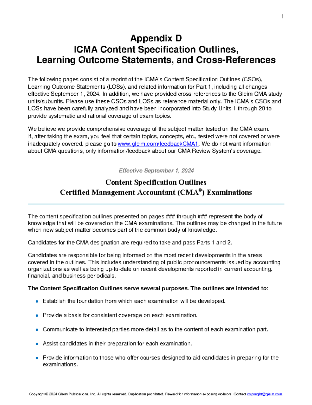 CMA1 Appendix D: Content Specification Outlines & Learning Outcomes ...