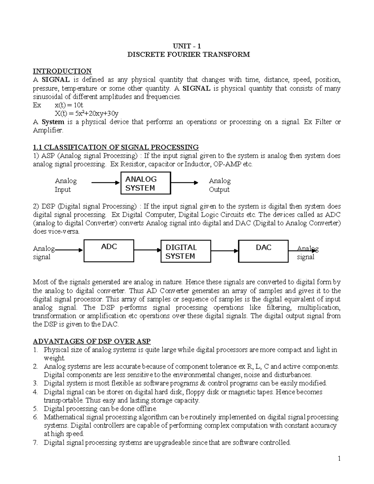 DSP 1-1 Notes: Introduction to Discrete Fourier Transform - Studocu