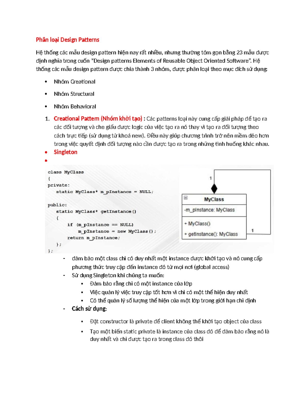 Phân loại Design Patterns: Hệ thống và 23 mẫu chính - Studocu