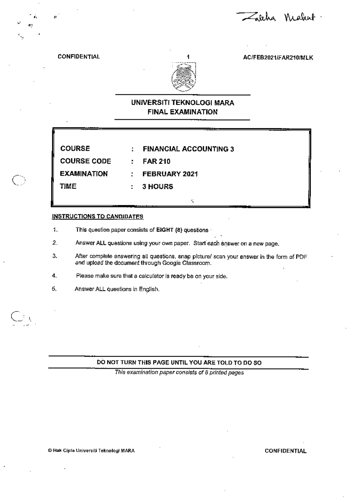 FAR 210 Final Exam Paper: Financial Accounting 3 - February 2021 - Studocu