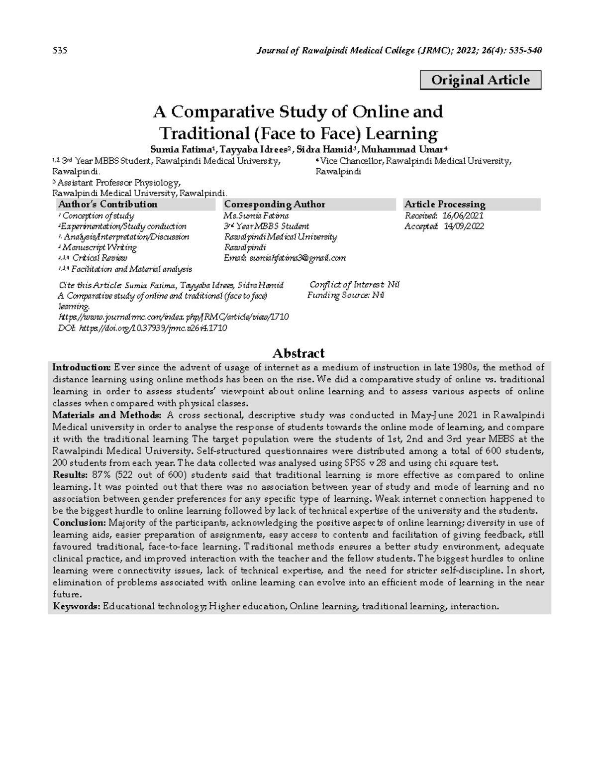 A Comparative Study of Online vs Traditional Learning in MBBS Education ...