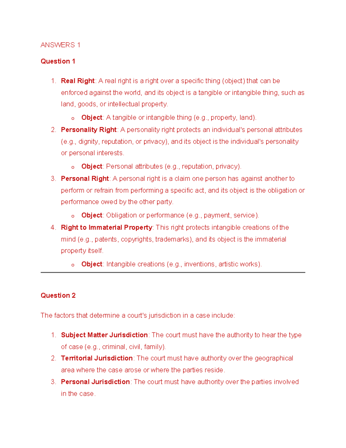 LAW101 Final Exam Questions and Answers on Rights and Jurisdiction ...