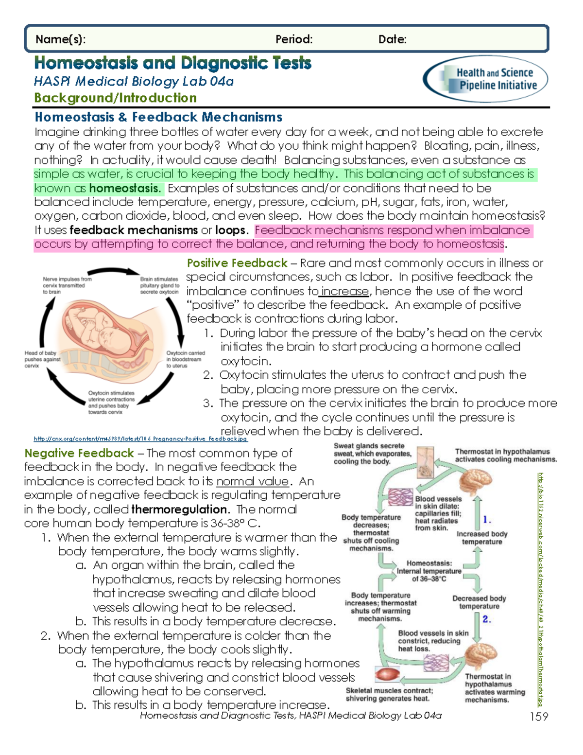 HASPI Medical Biology Lab 04a: Homeostasis and Diagnostic Tests Guide ...