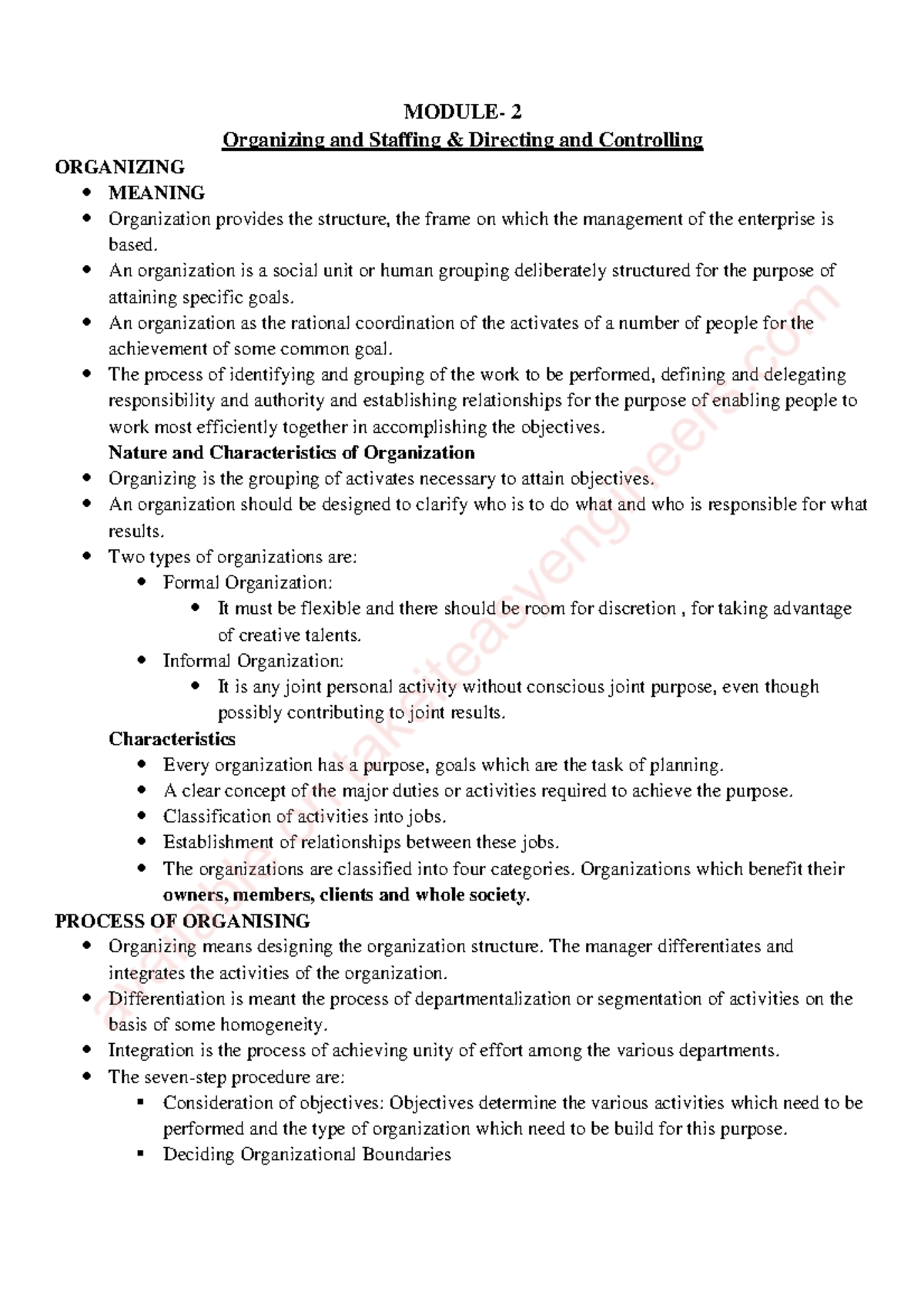 M2 wm - good - MODULE- 2 Organizing and Staffing & Directing and ...
