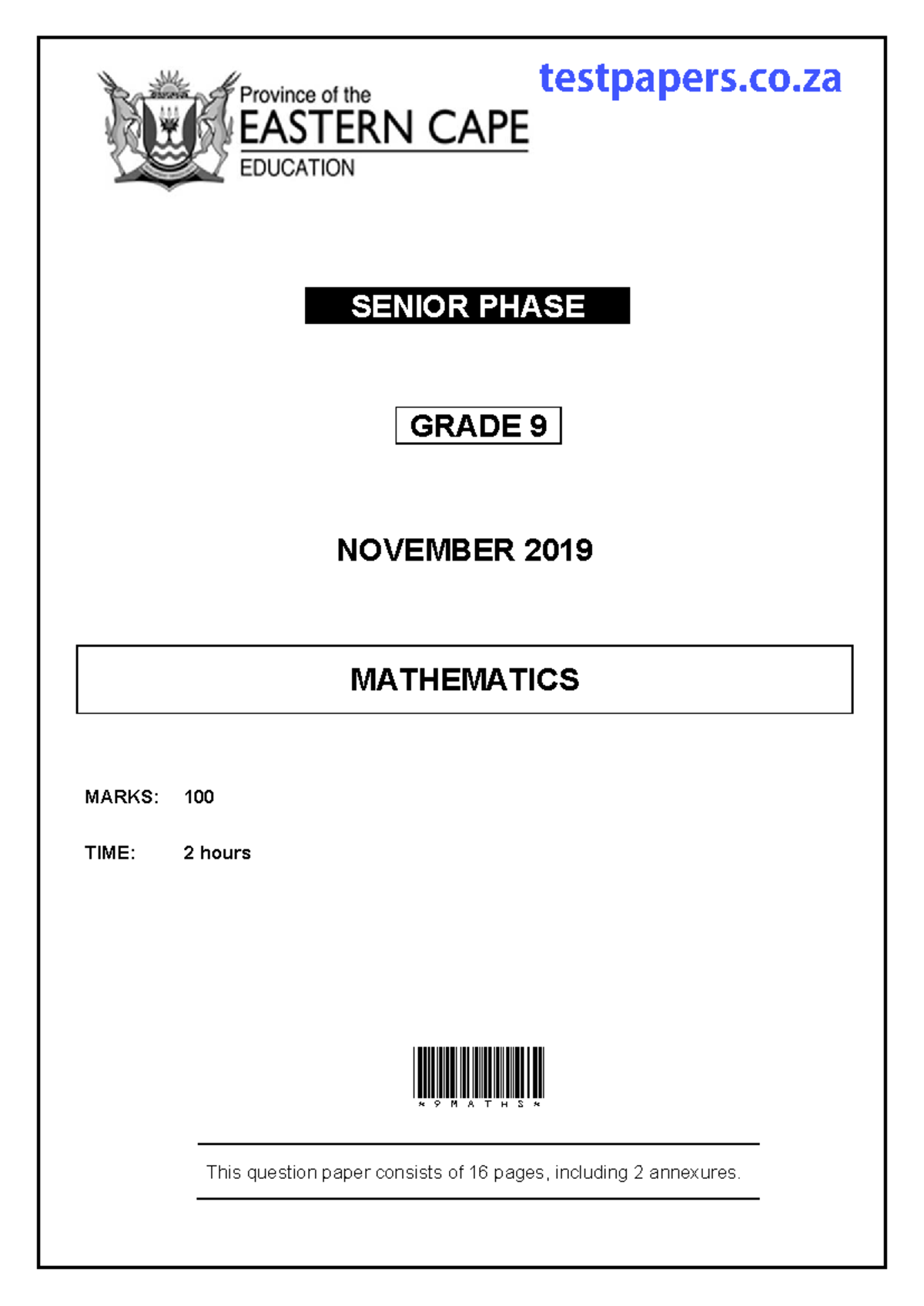 2019 G9 Mathematics Final Exam Paper - Studocu