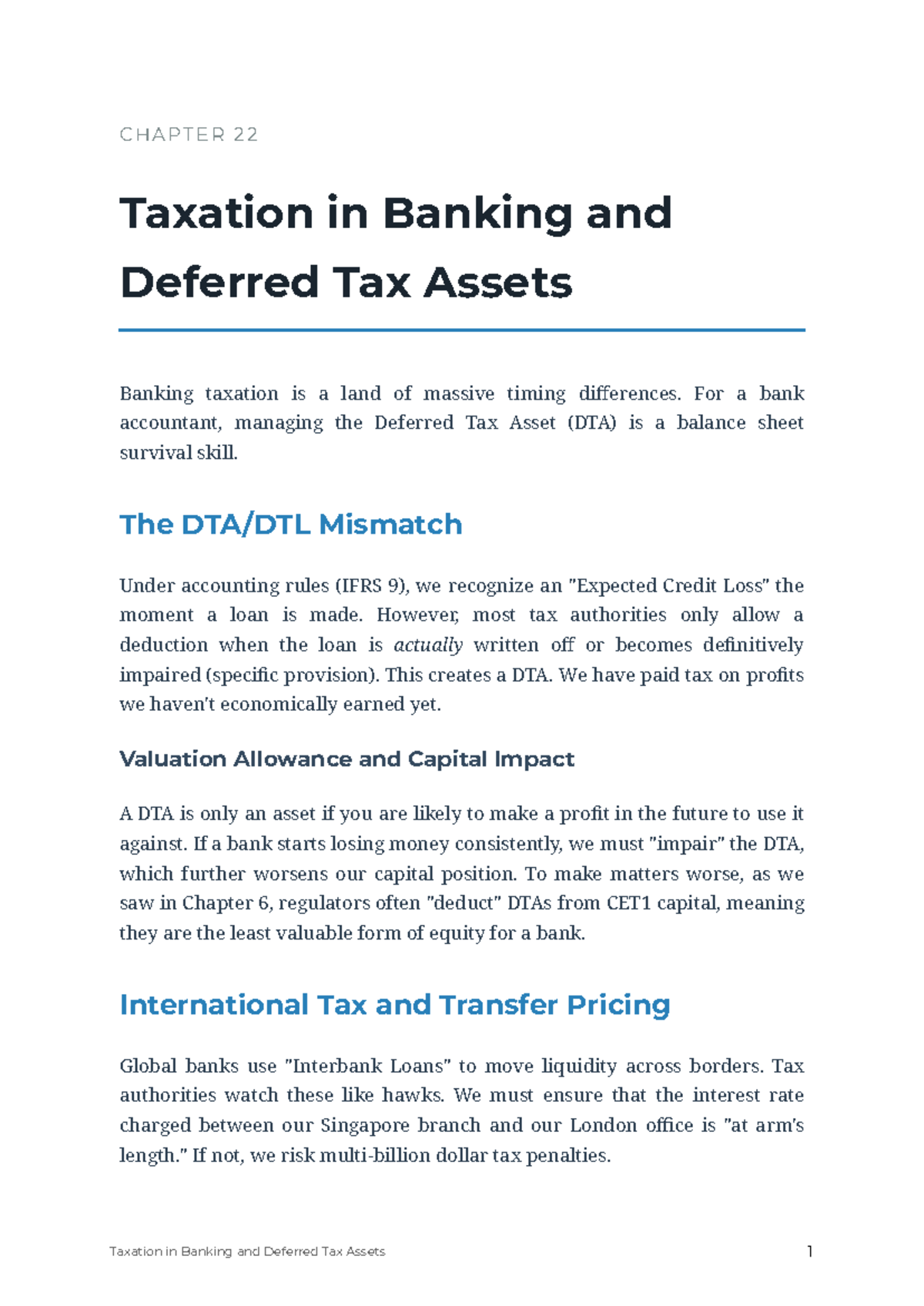 Chapter 22: Taxation in Banking & Deferred Tax Assets (Course Code: S ...