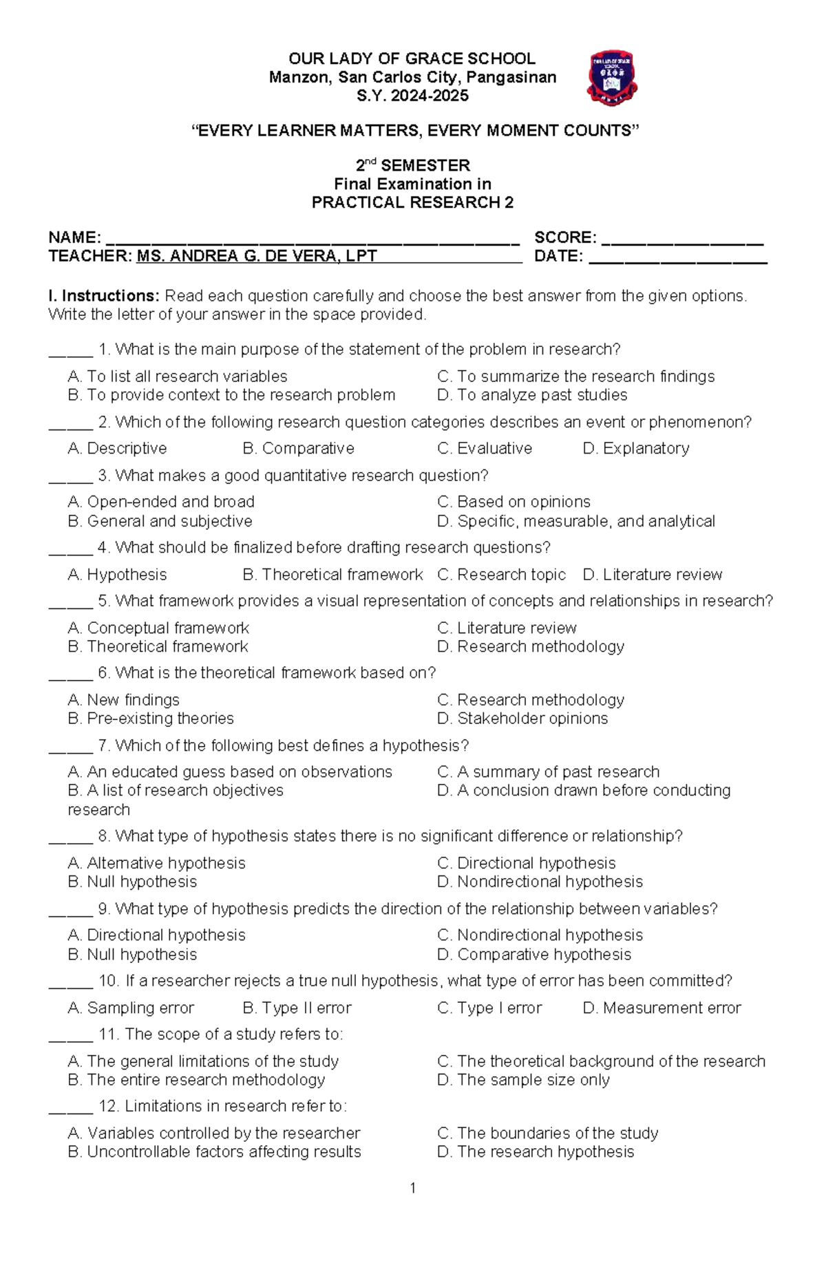PR 2 Final Exam Review - Practical Research 2 Study Guide - Studocu