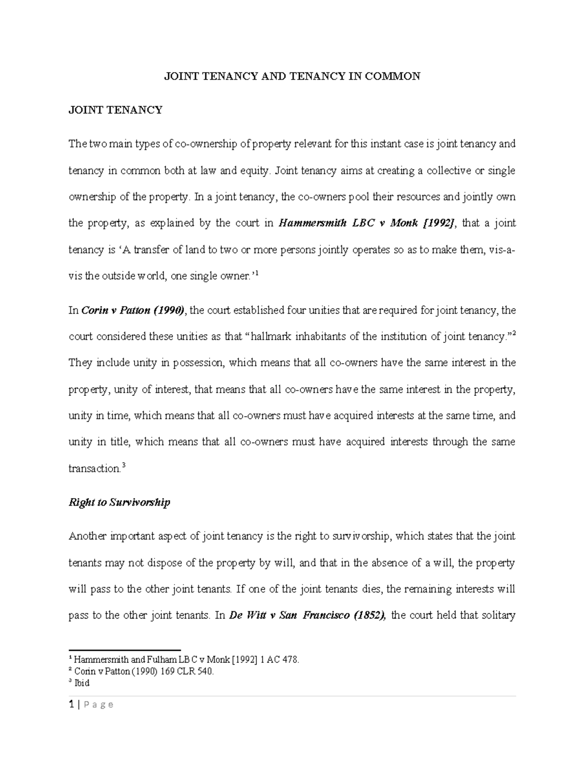 Joint Tenancy vs Tenancy in Common: Key Legal Concepts Explained - Studocu