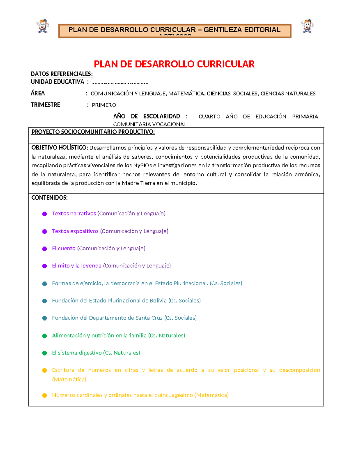 4TO - Primaria PDC 2024: Plan de Desarrollo Curricular Acti - Studocu