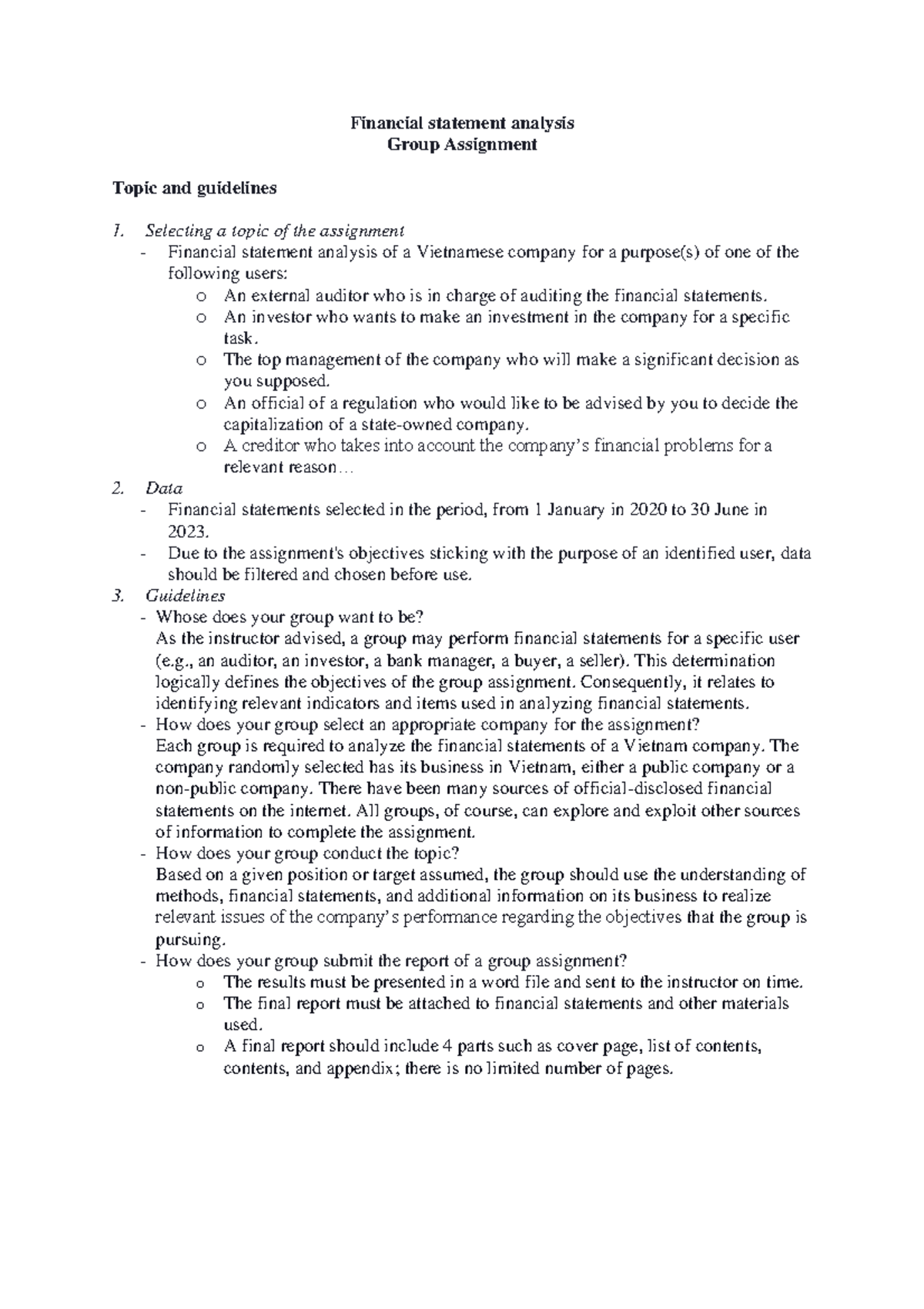 Financial Statement Analysis Group Assignment Guidelines - Studocu
