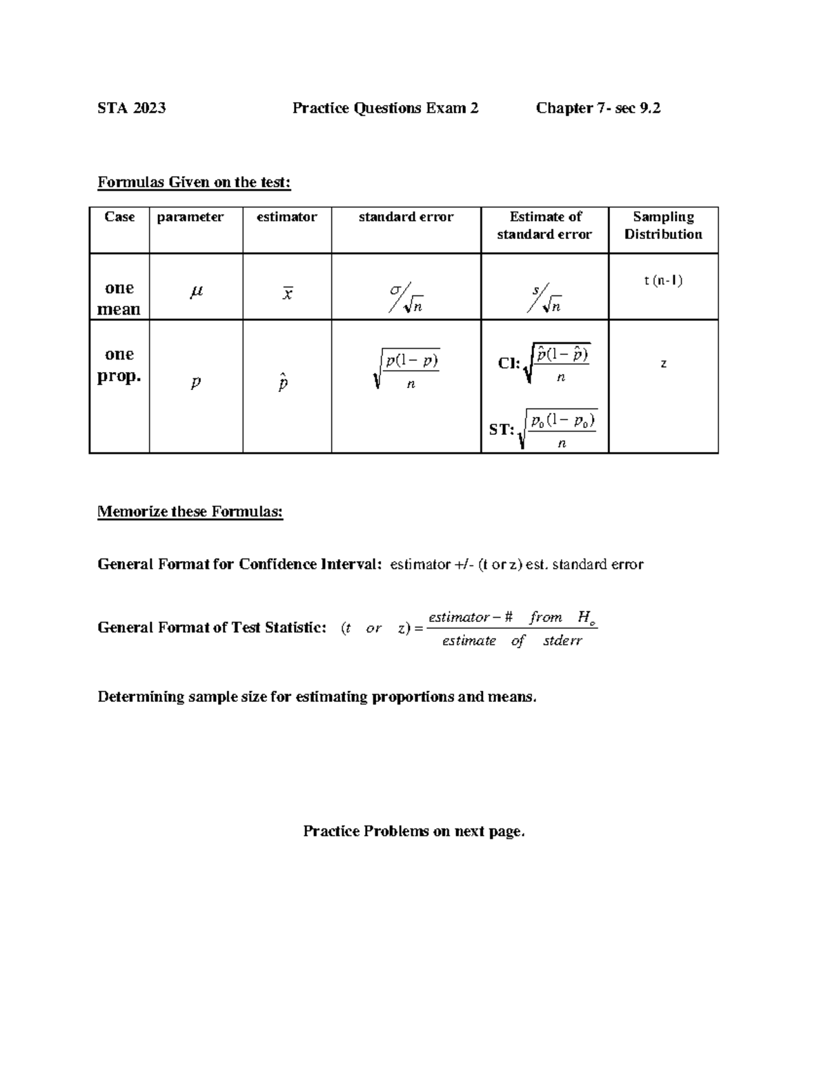 Solution 2020 - jbguoèyit-tfygh - STA 2023 Practice Questions Exam 2 ...