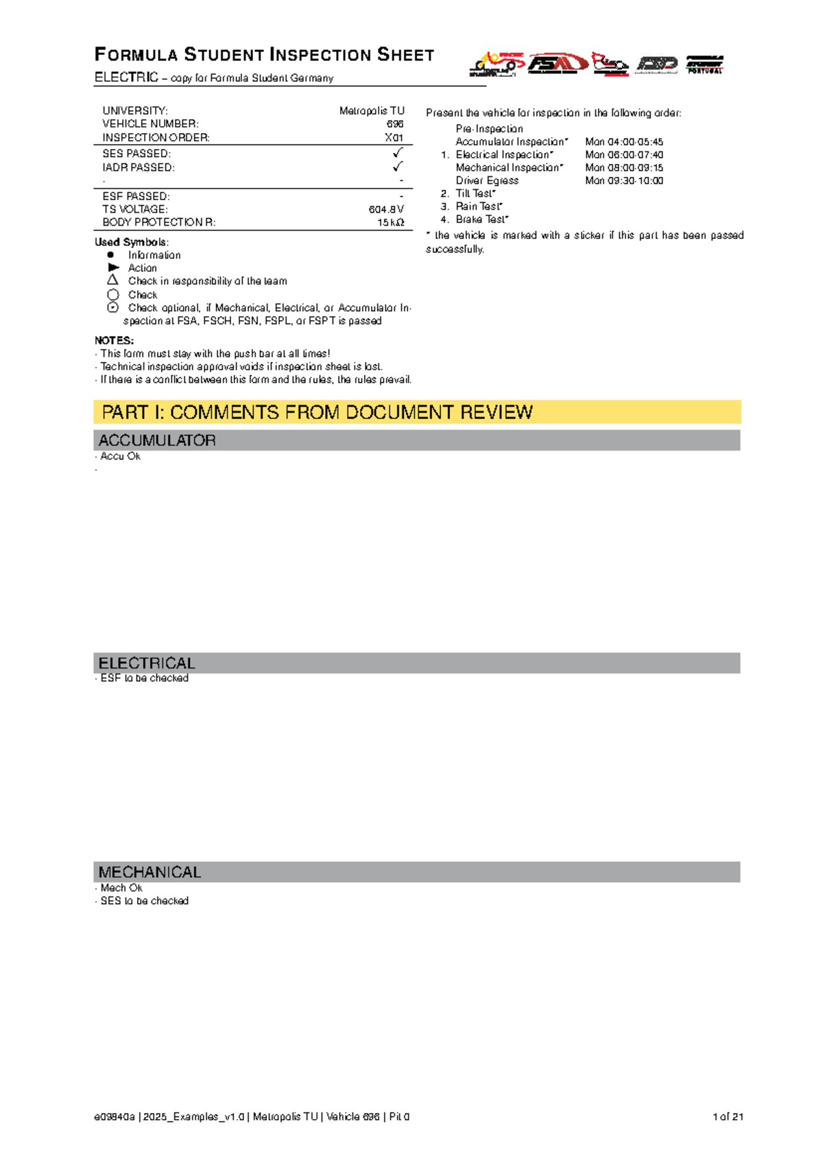 FSG25 Vehicle Inspection Sheet for Formula Student Germany - Studocu