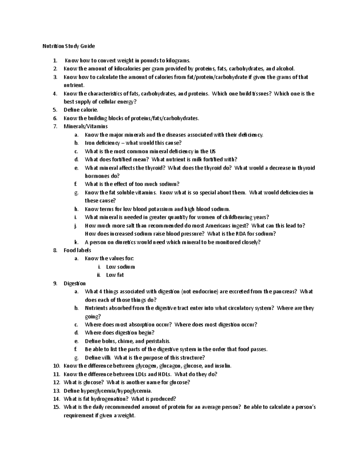Nutrition Study Guide (NUTR 101) - Key Concepts & Facts for Fall 2017 ...
