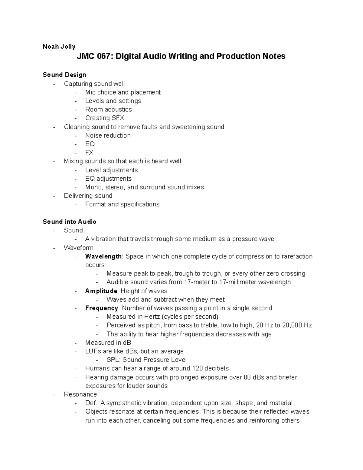 JMC 067: Audio Engineering Notes for Radio Production Essentials - Studocu