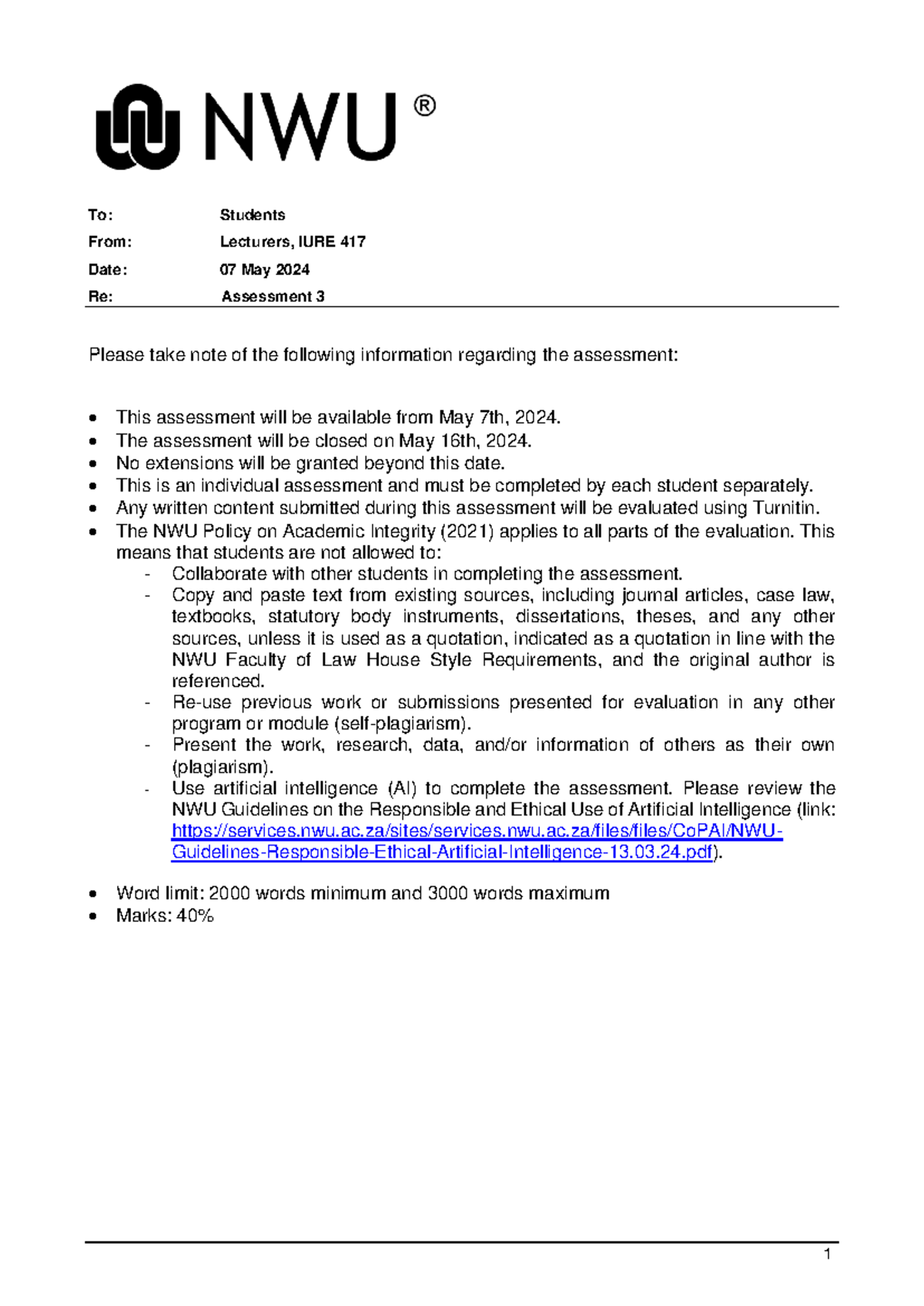 IURE 417 Assignment: Important Guidelines for Healthcare Law Assessment ...