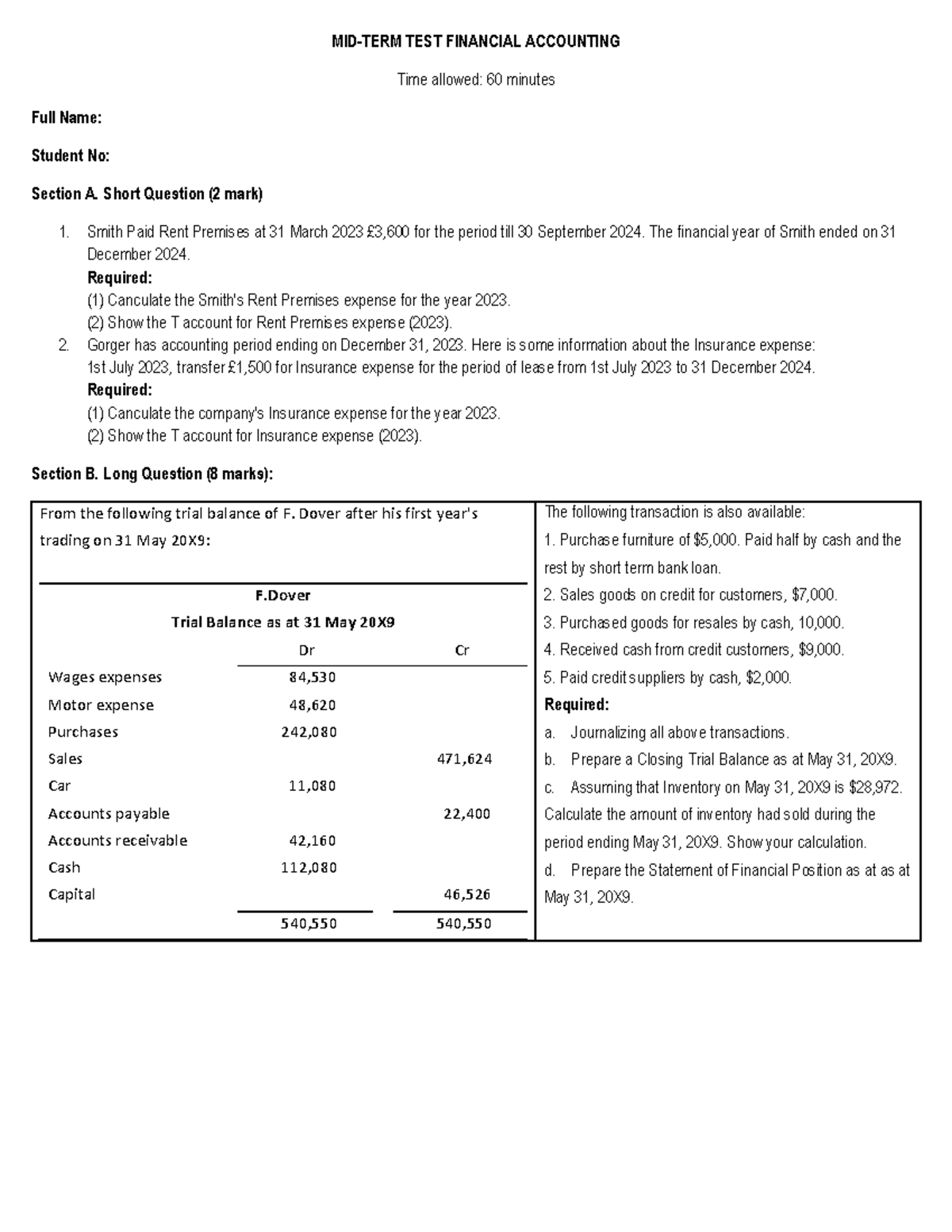 POA Mid-Term Exam: Financial Accounting Concepts & Calculations - Studocu