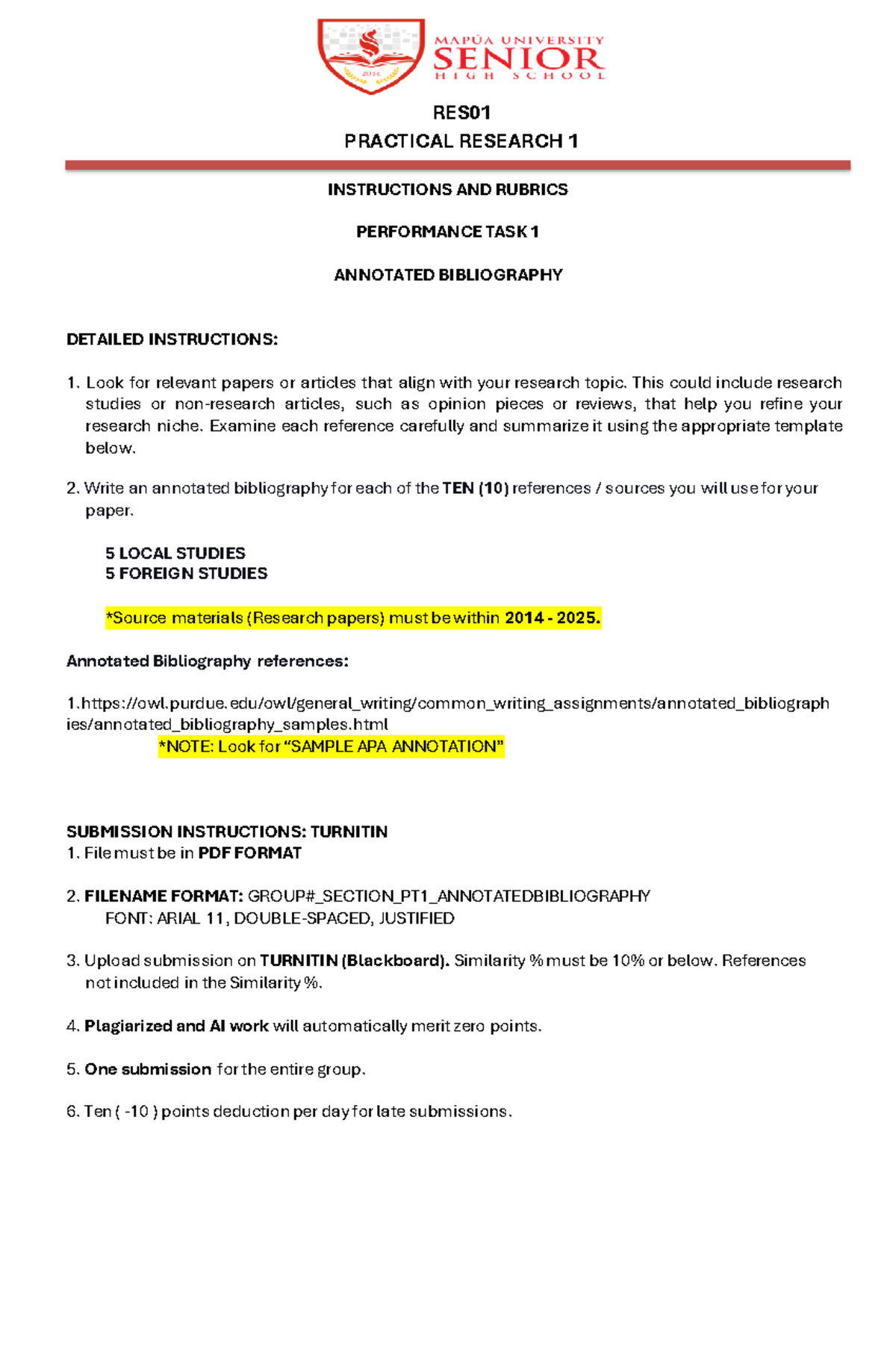 Annotated Bibliography for Practical Research 1 (RES01 CO1) - Studocu
