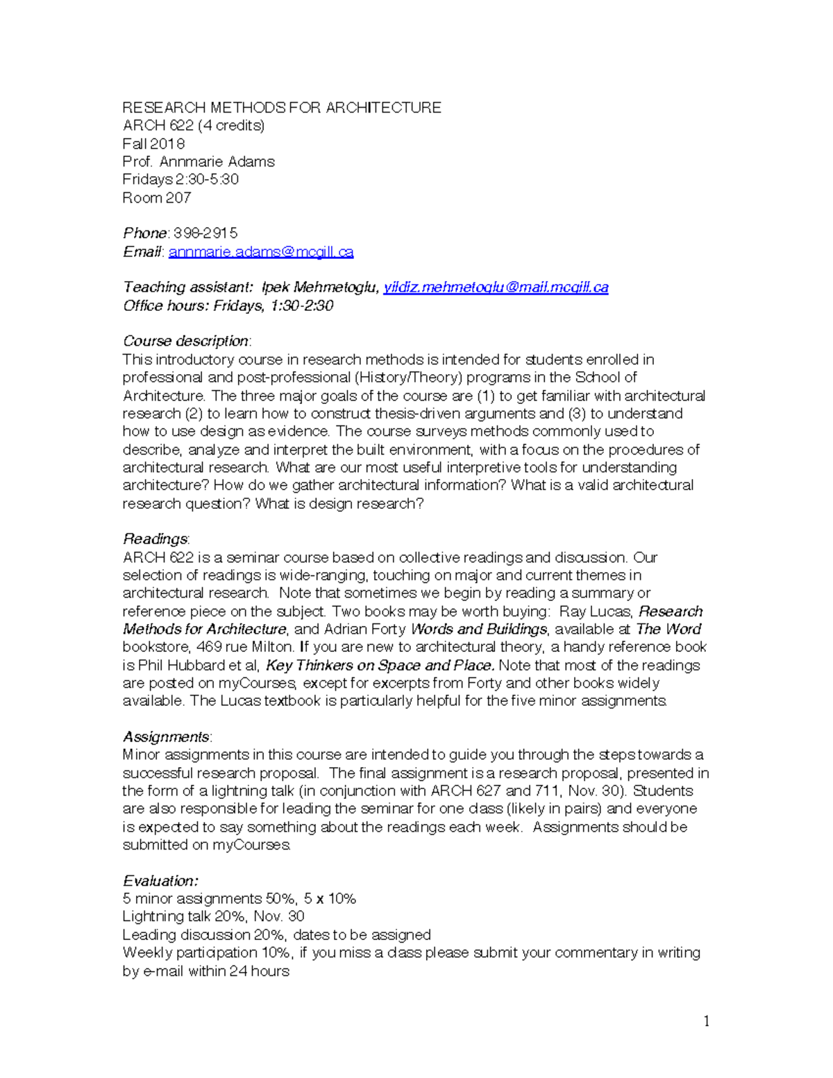 ARCH 622: Research Methods for Architecture Syllabus - Fall 2018 - Studocu