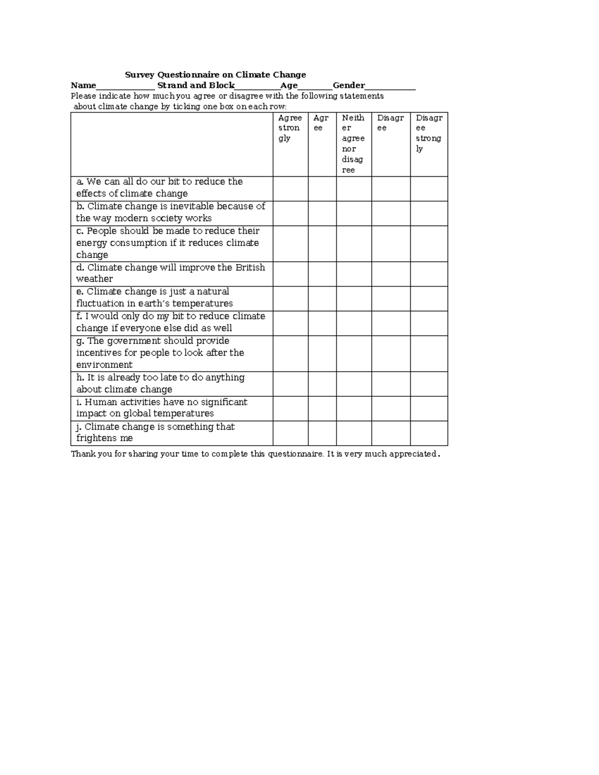 EAPP Survey Questionnaire on Climate Change Perspectives - Studocu