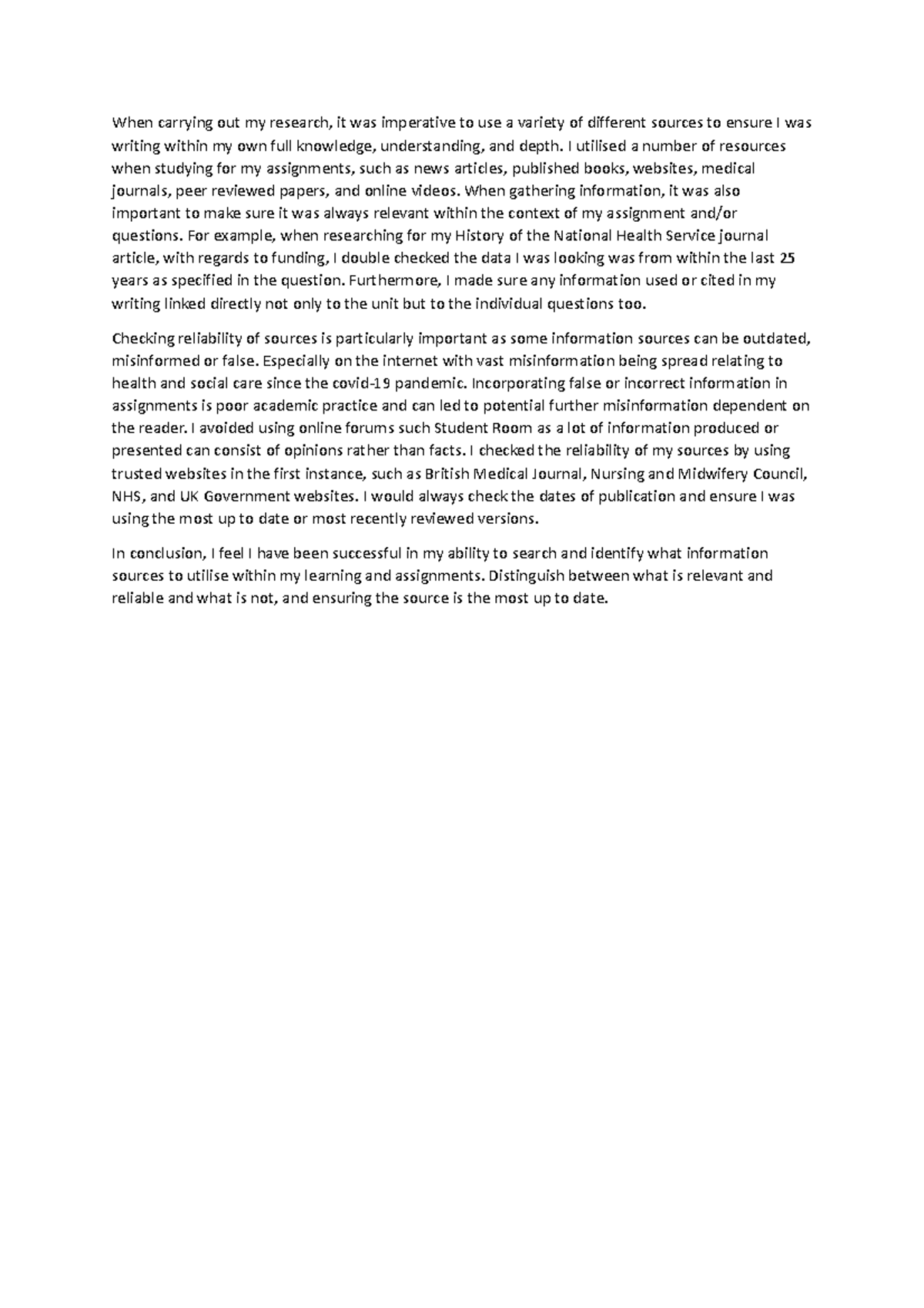 Evaluation of Info Source Reliability for Study Skills Portfolio - Studocu