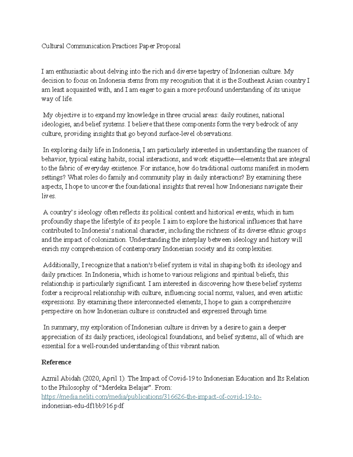 Cultural communication practices paper proposal on Indonesian culture ...