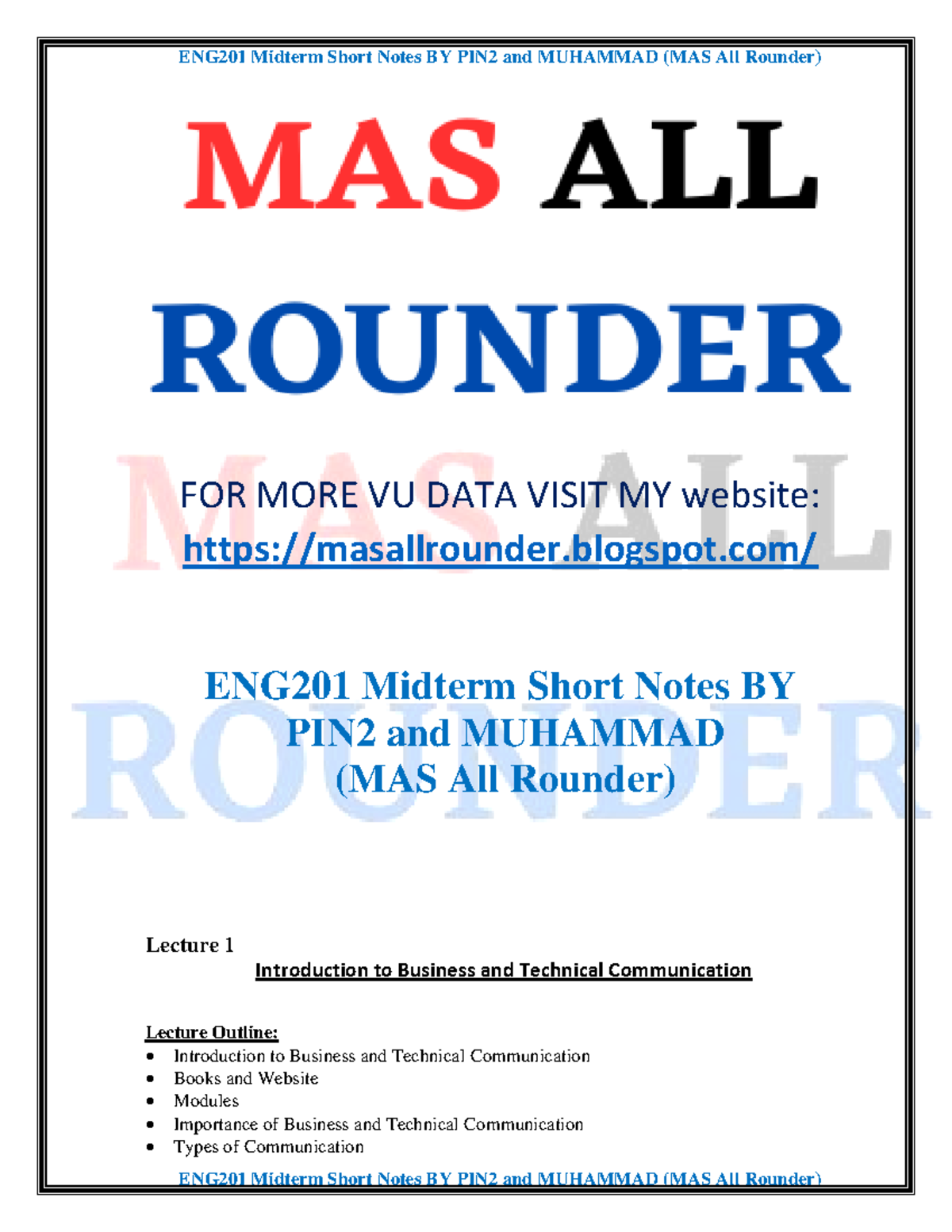 ENG201 Midterm Study Notes: Key Concepts by PIN2 & Muhammad (MAS) - Studocu