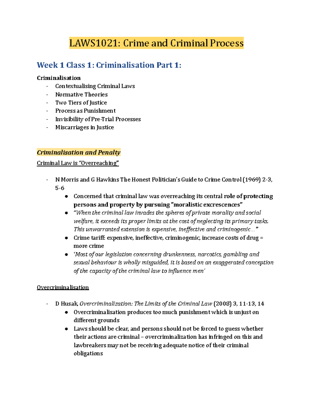 LAWS1021: Exam Notes on Criminalisation and Legal Principles - Studocu