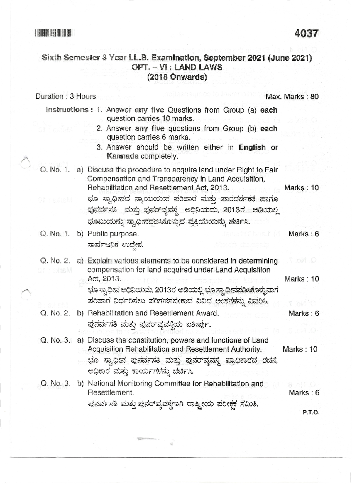 Land Law - VI Sem LL.B. Exam Notes and Questions (Dec 2022) - Studocu