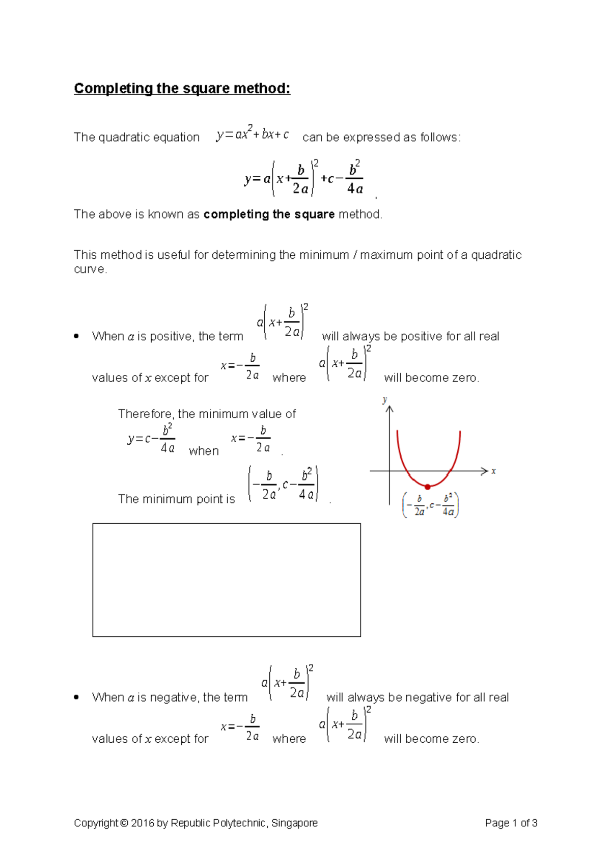 Completing the square formula Notes - A113 - RP - Studocu