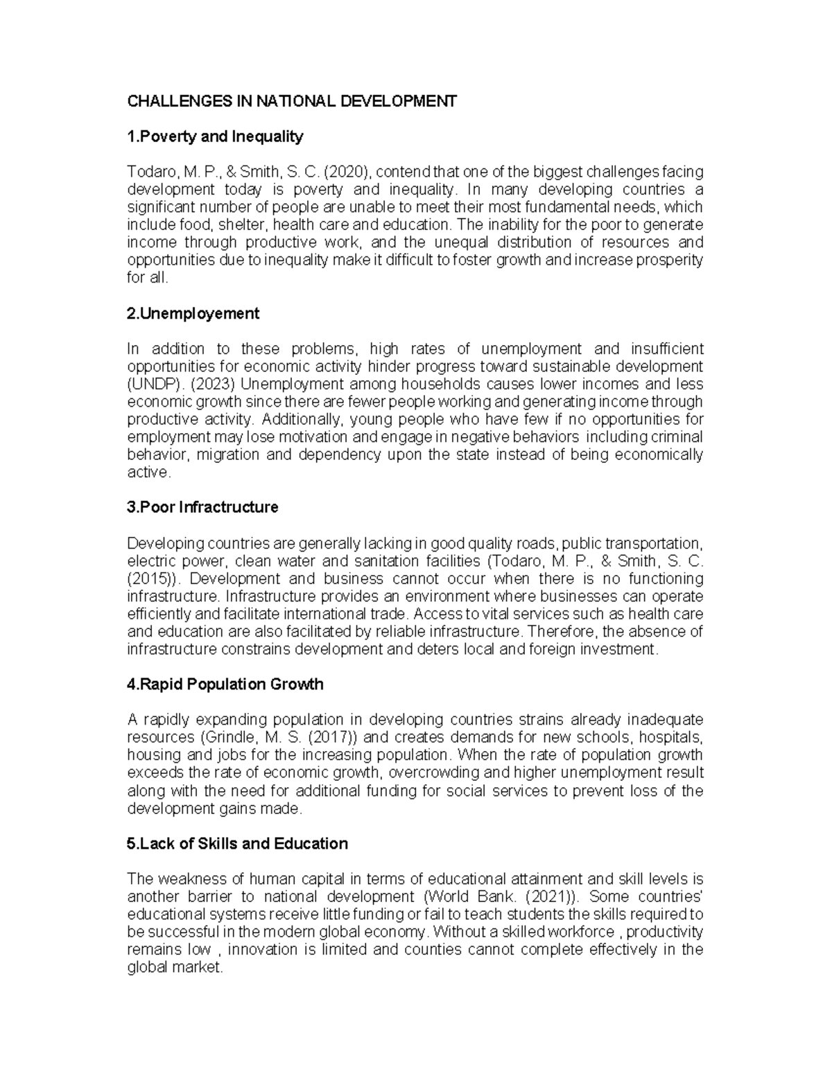 CHALLENGES IN NATIONAL DEVELOPMENT: Poverty, Unemployment ...