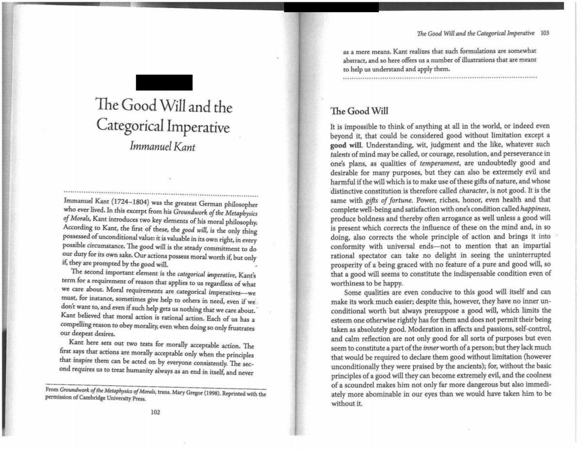 Kant's Good Will and Categorical Imperative: A Study Guide (PHIL 103 ...