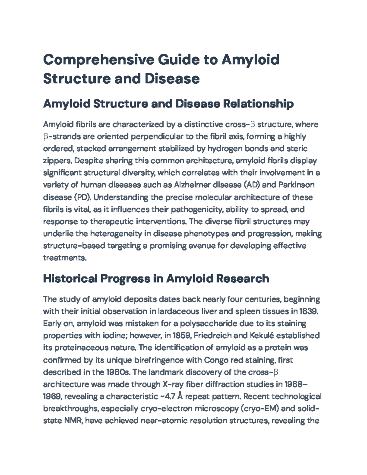 Comprehensive Overview of Amyloid Structure and Diseases (BIO 301 ...