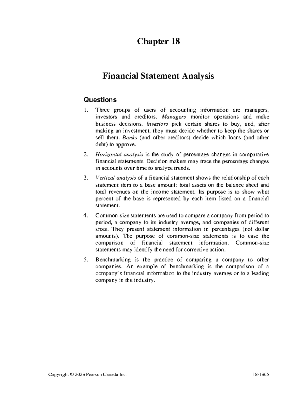 1210-Ch 18 - Financial Statement Analysis Solutions and Exercises - Studocu
