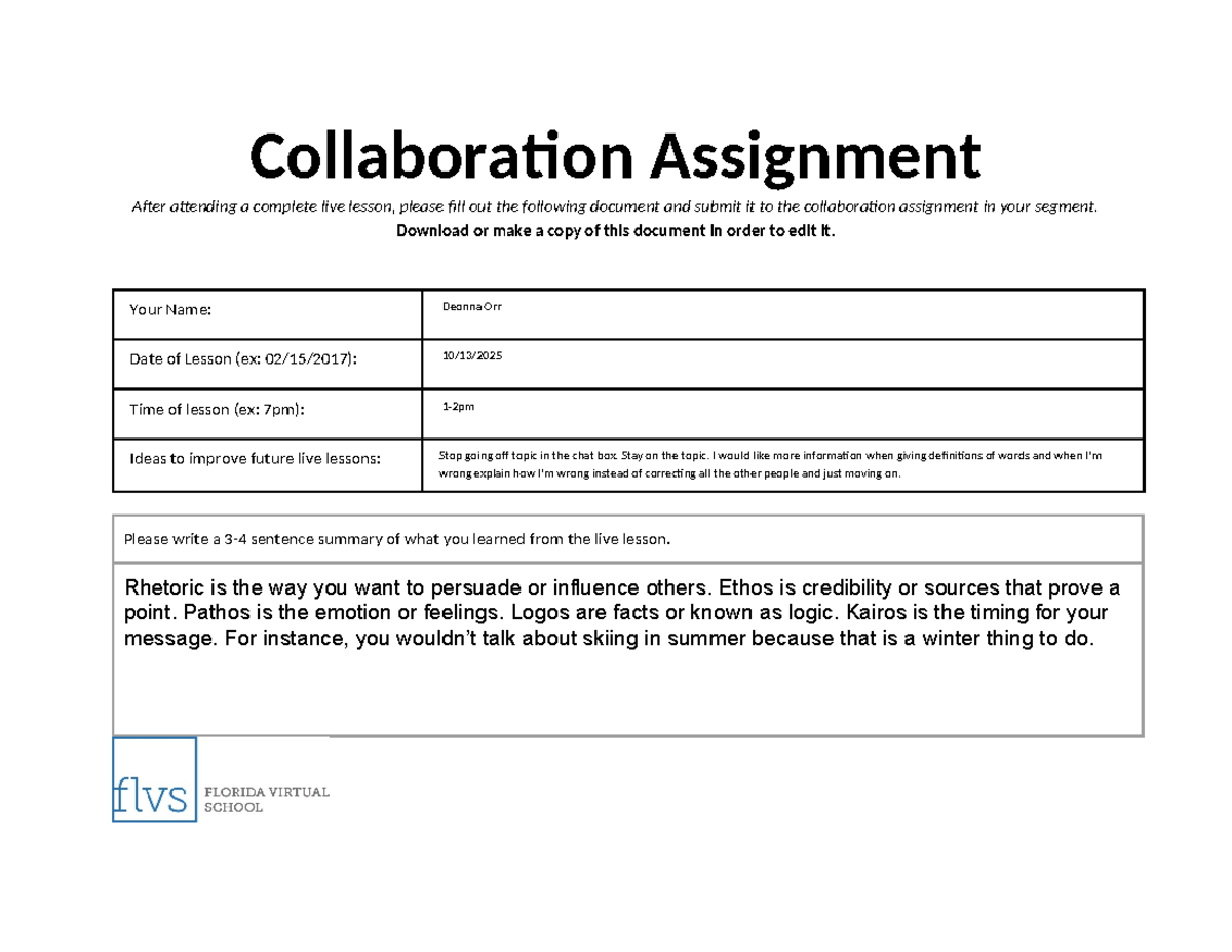 Collaboration Assignment: Live Lesson Feedback & Insights - Studocu