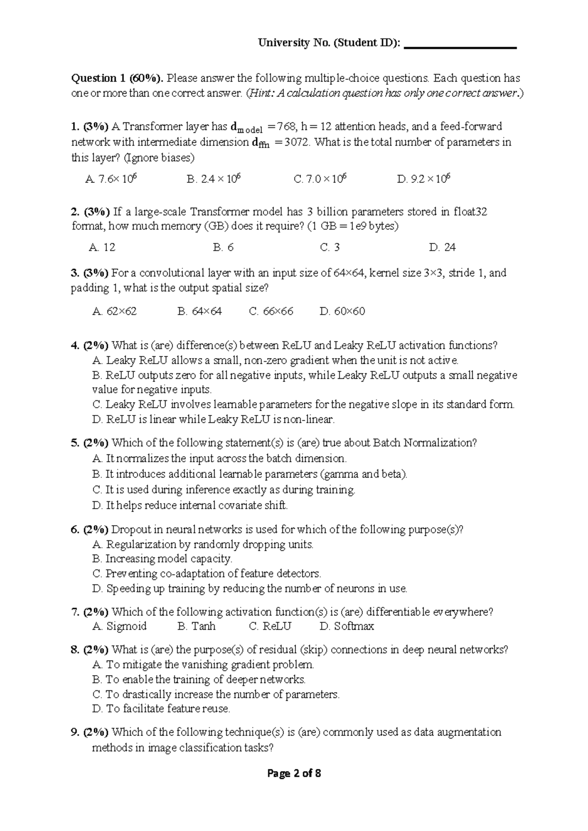 Sample Paper: Transformer & Diffusion Model Questions (CS101) - Studocu