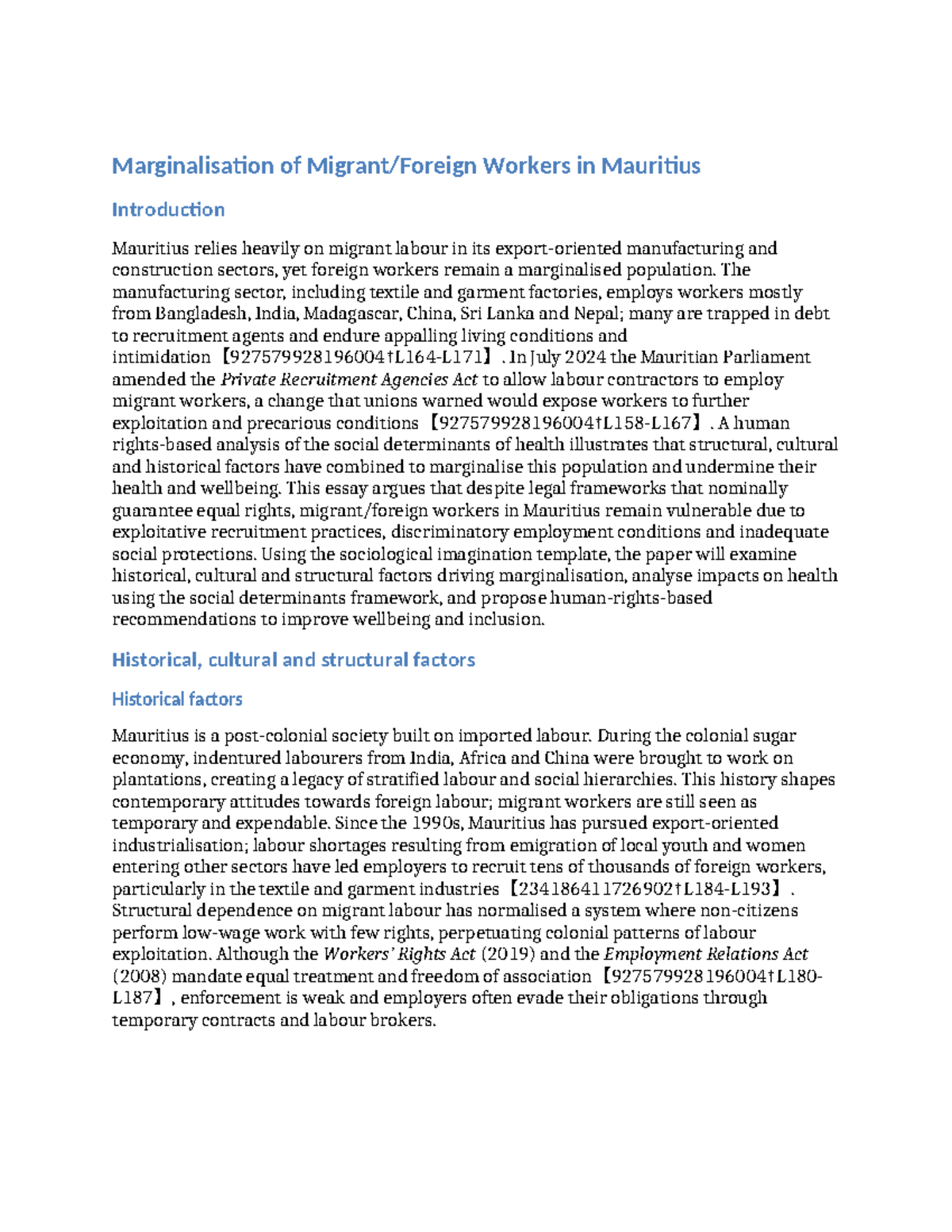 MIGR 101: Marginalisation of Migrant Workers in Mauritius Essay - Studocu