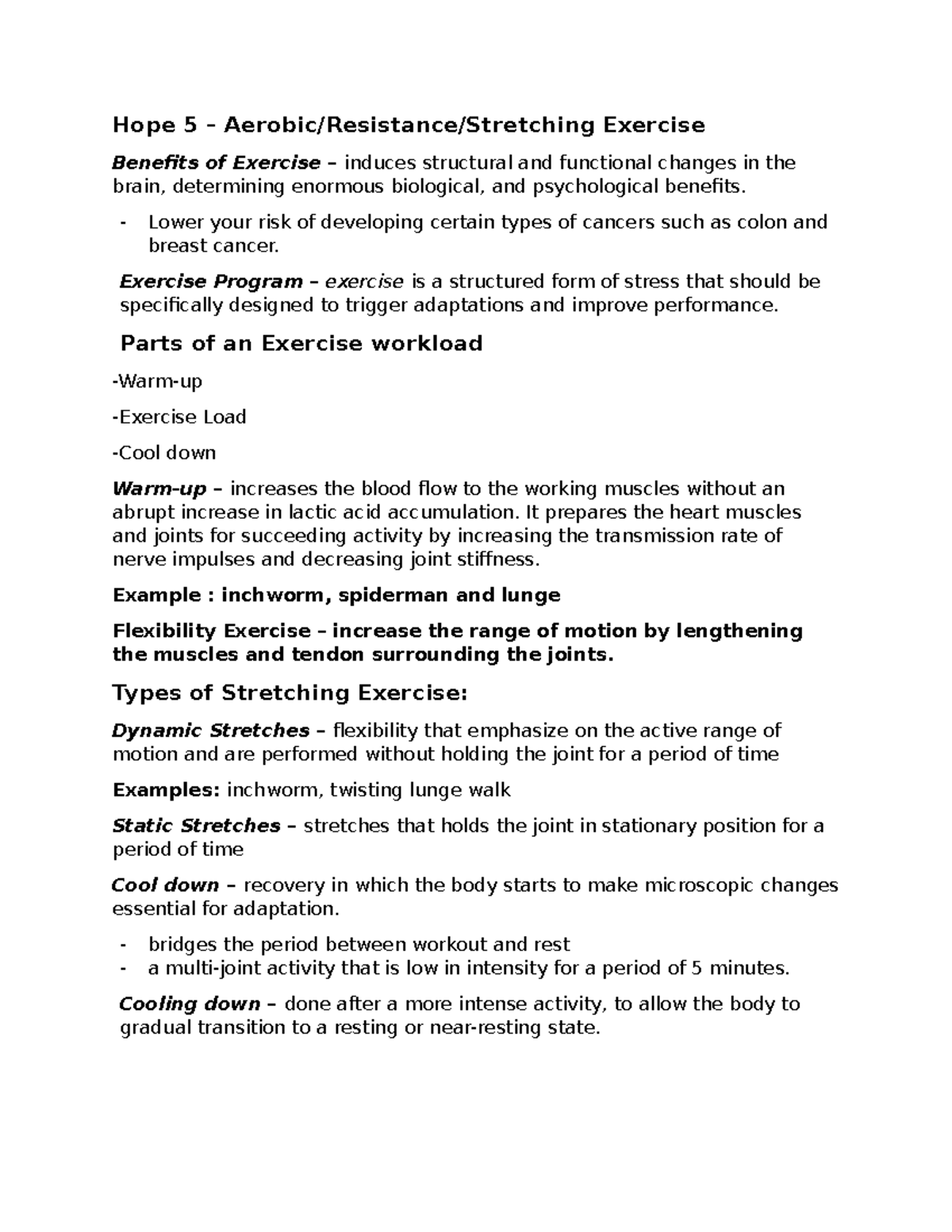 Hope 5 - lesson about fractures - Hope 5 – Aerobic/Resistance ...