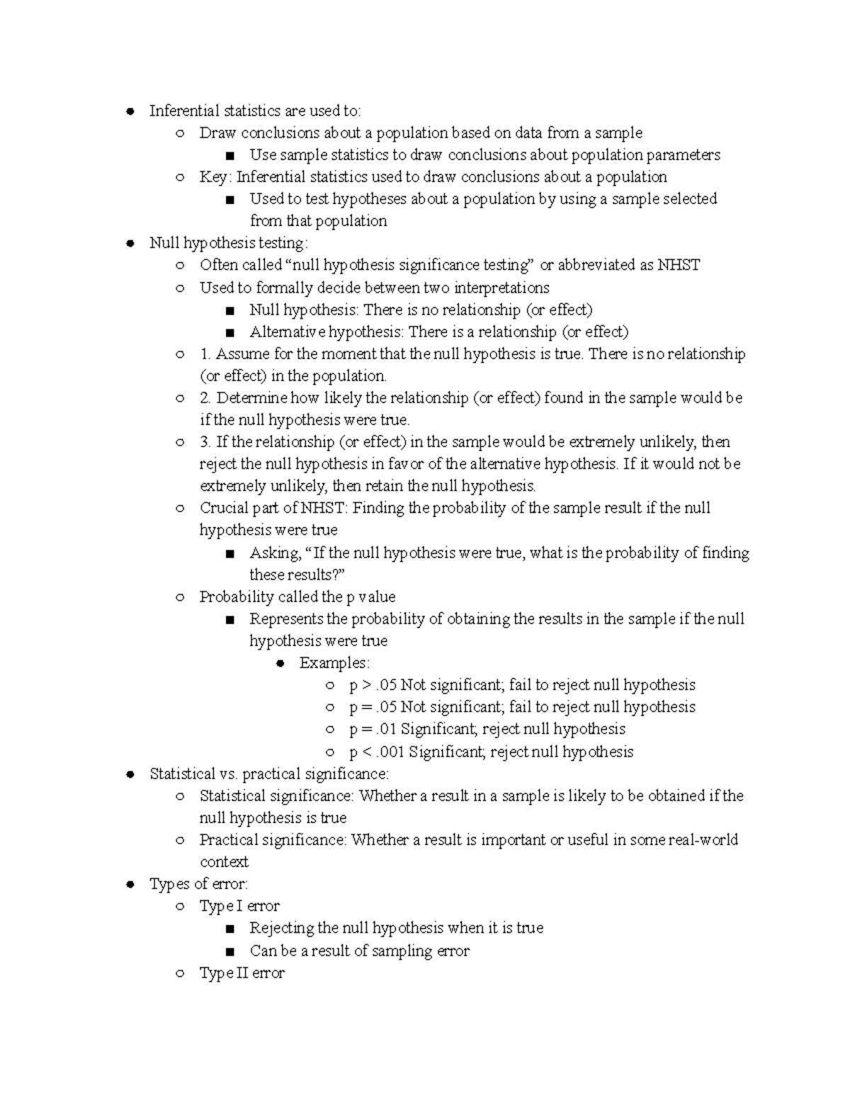 PSY 290 Chapter 13 Inferential Statistics - Inferential statistics are ...