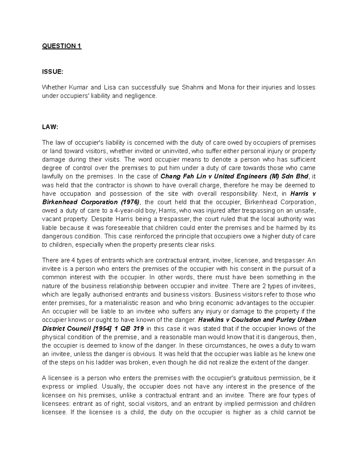 Torts Tutorial Week 6: Liability & Negligence Case Analysis - Studocu