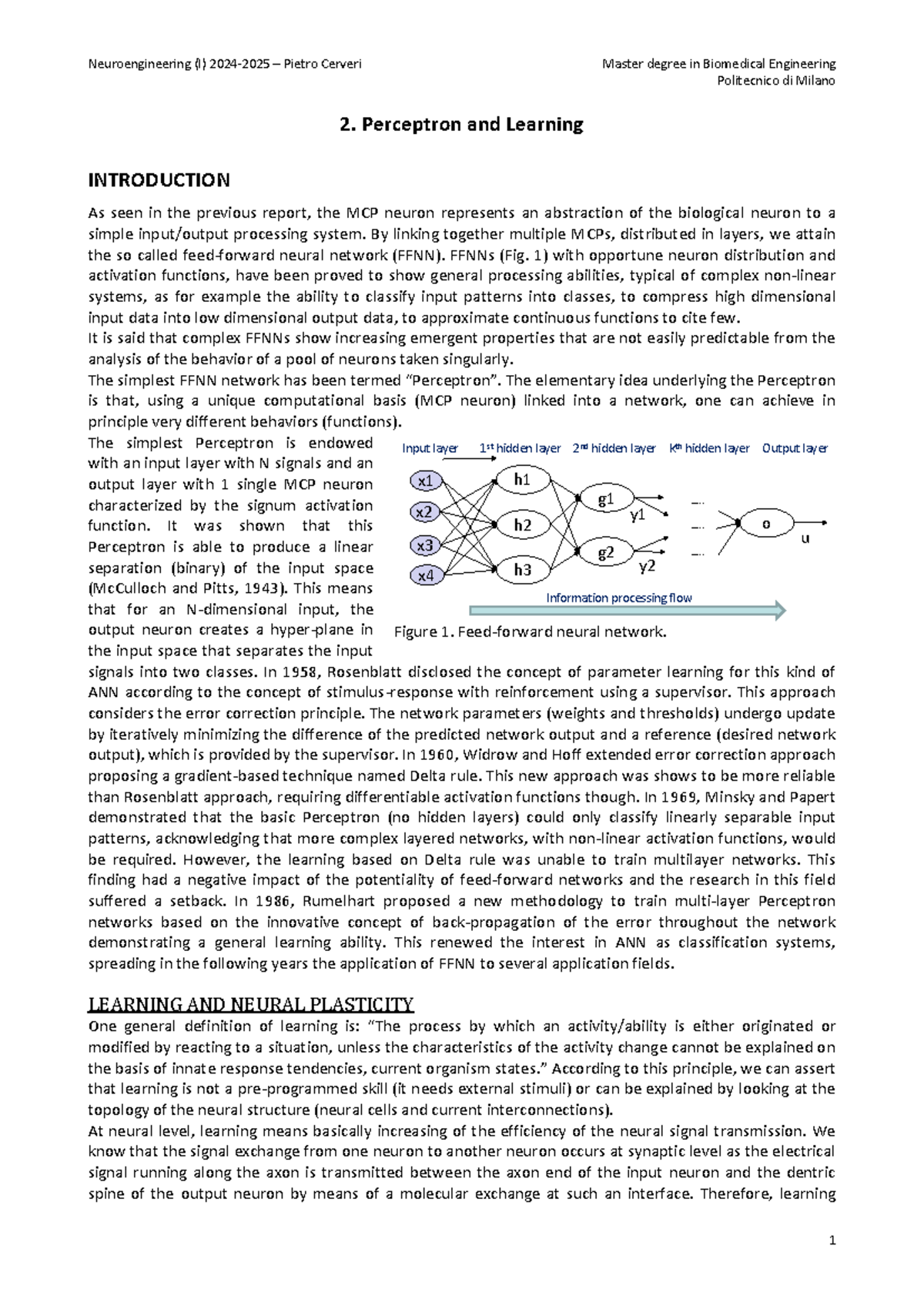 Neuroengineering Part I: Perceptron Learning Overview and Notes - Studocu