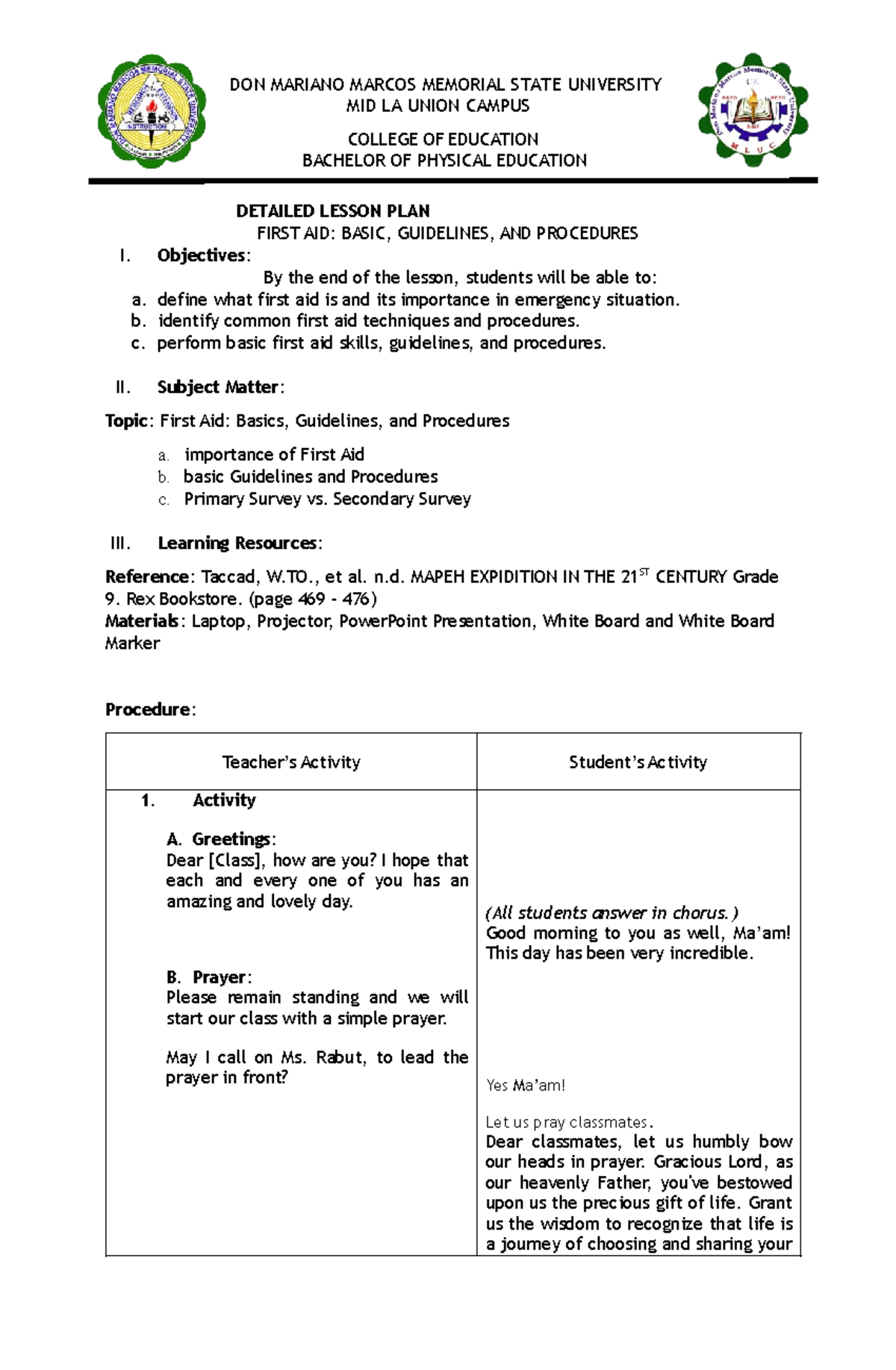 DLP First Aid: Essential Guidelines & Procedures for Emergencies - Studocu
