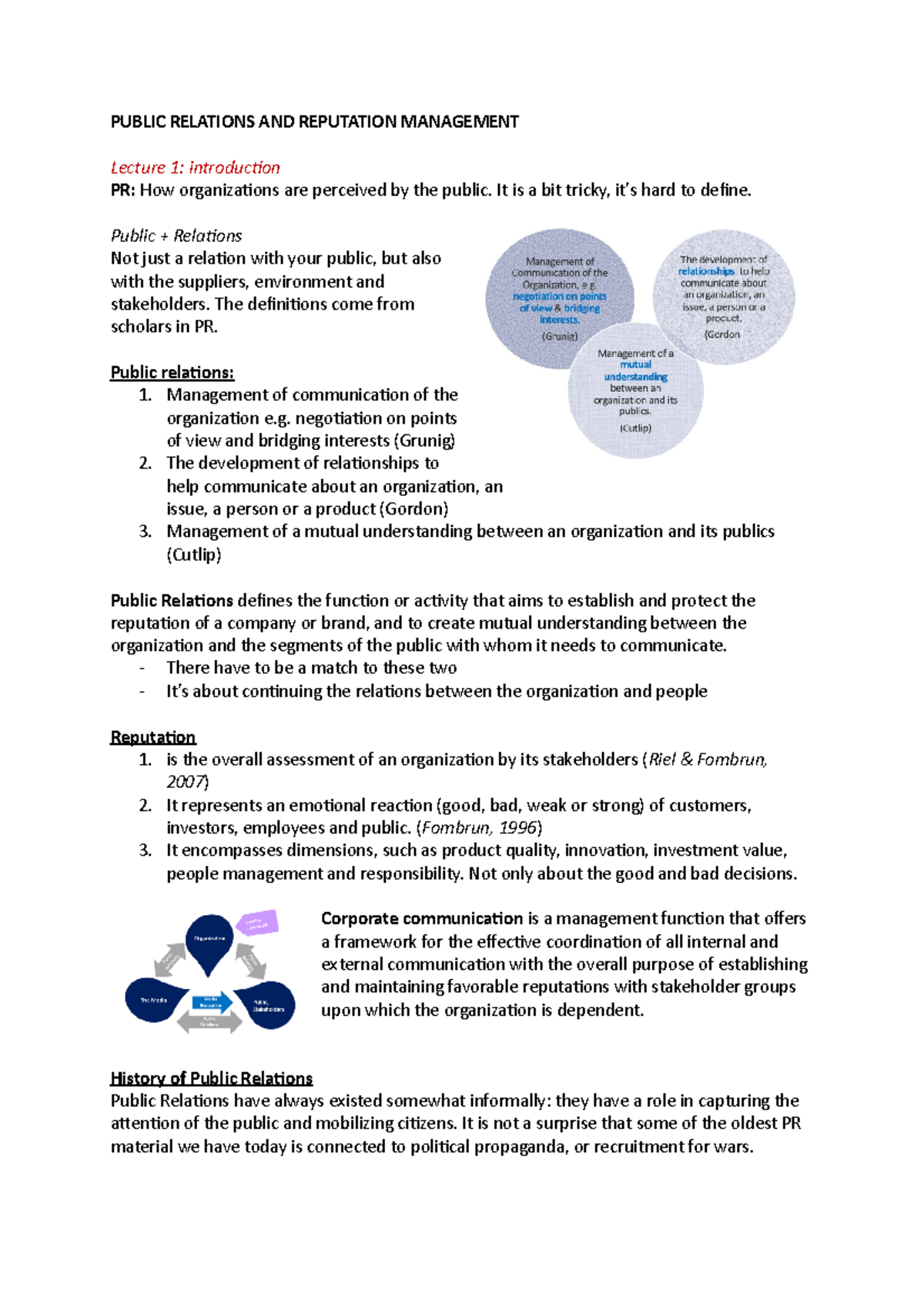 Public Relations and Reputation Management Lecture Notes (PR 101 ...