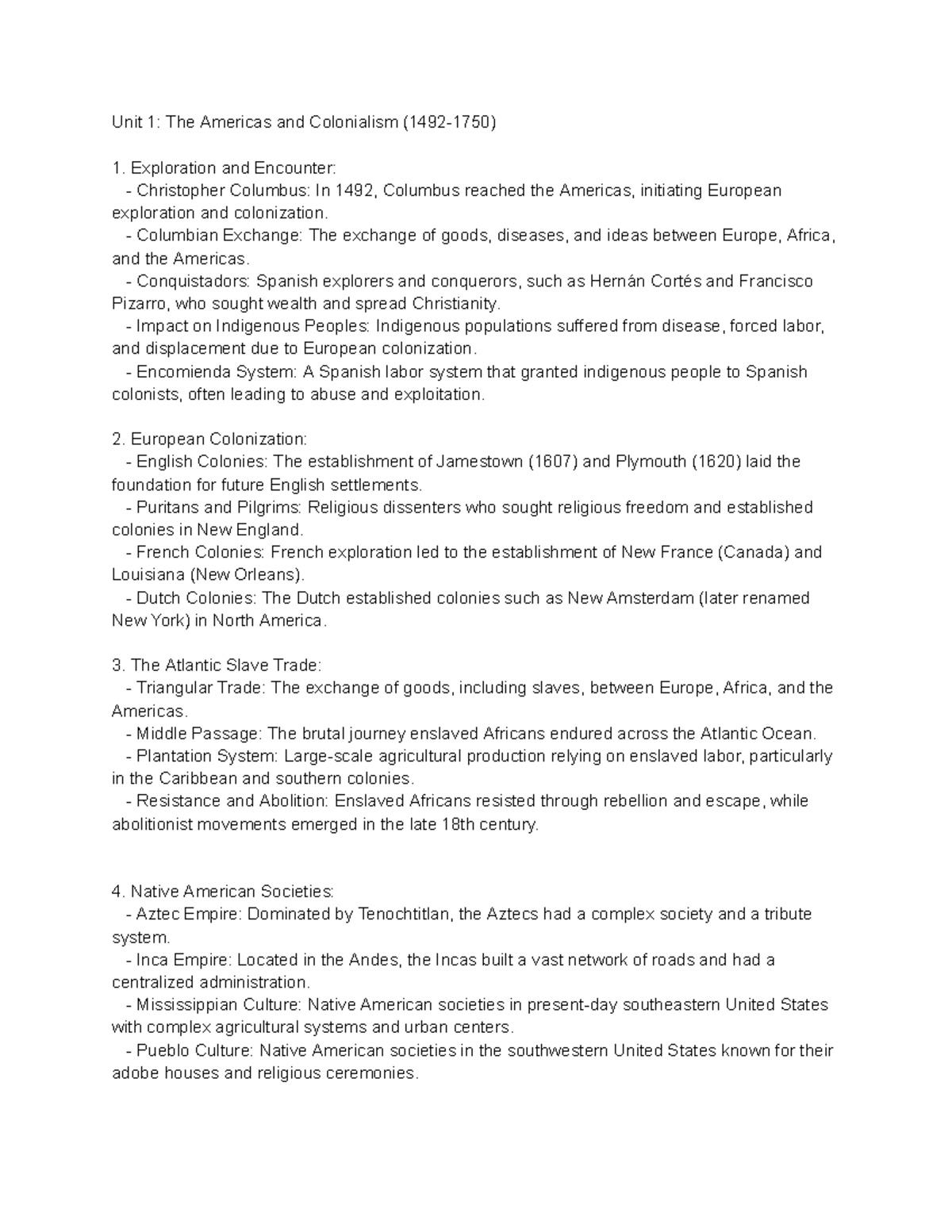 IB HOA1 - Overview of Unit 1: The Americas and Colonialism (1492-1750 ...