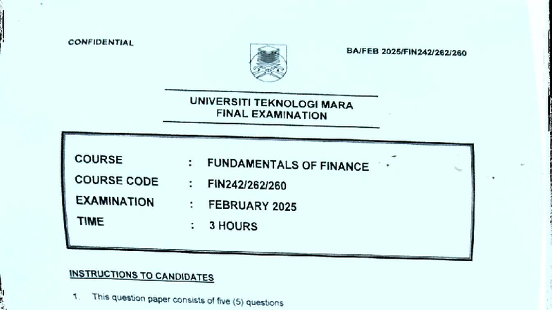 FIN242 Fundamentals of Finance Final Exam - February 2025 - Studocu