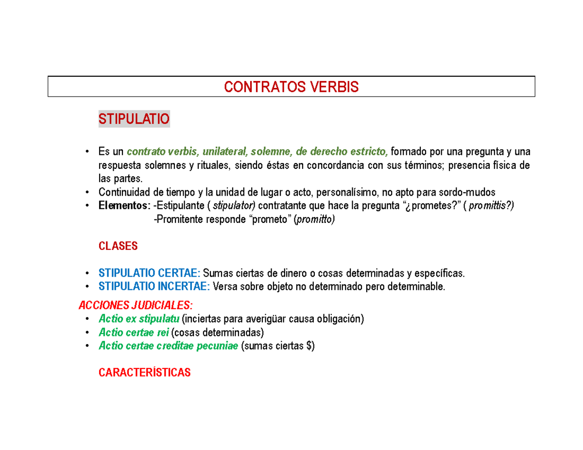 Resumen- GUÍA CTOS Y Procedimiento Romano - CONTRATOS VERBIS STIPULATIO ...