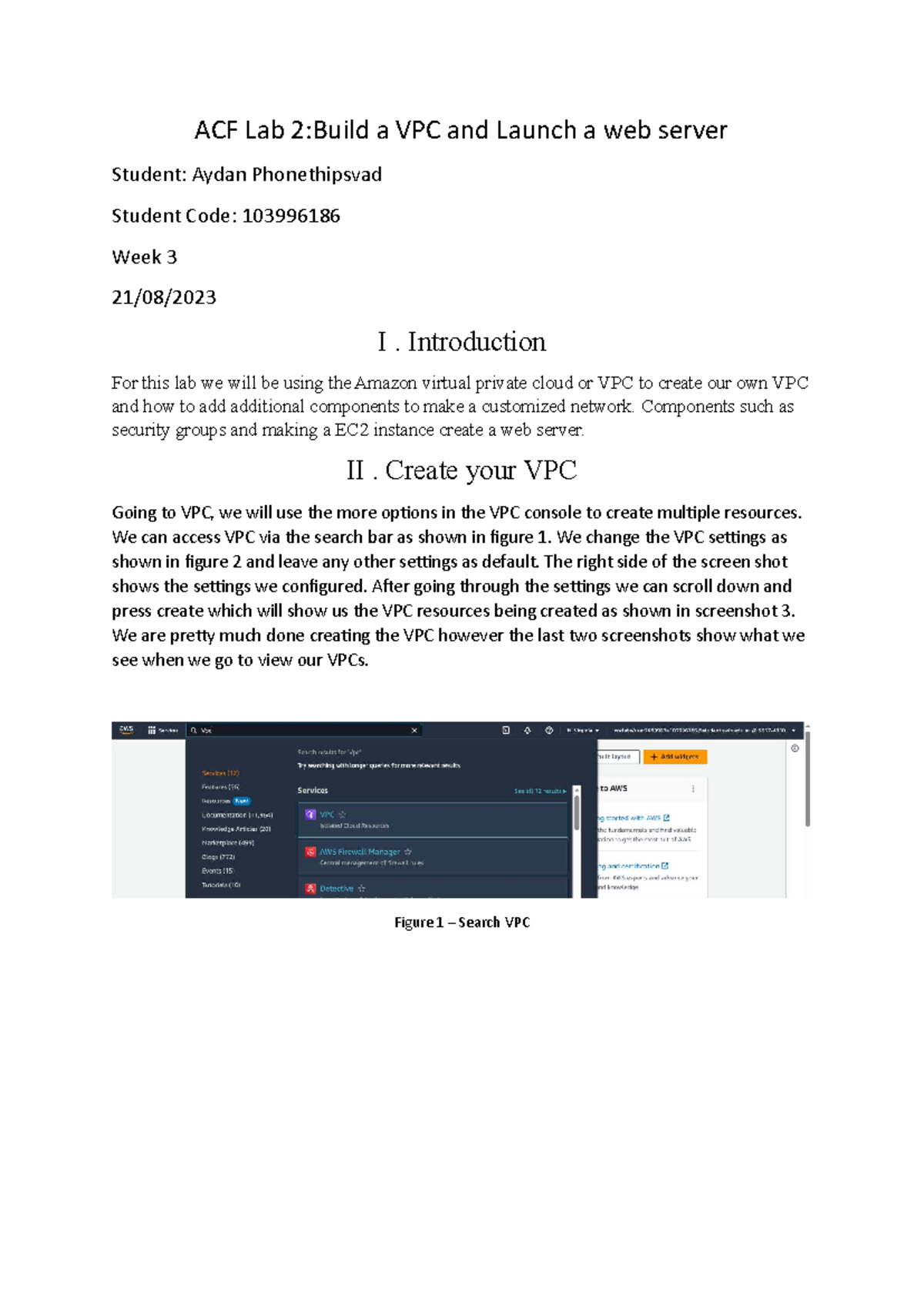ACF Lab 2 - VPC Creation and Web Server Launch Guide - Studocu