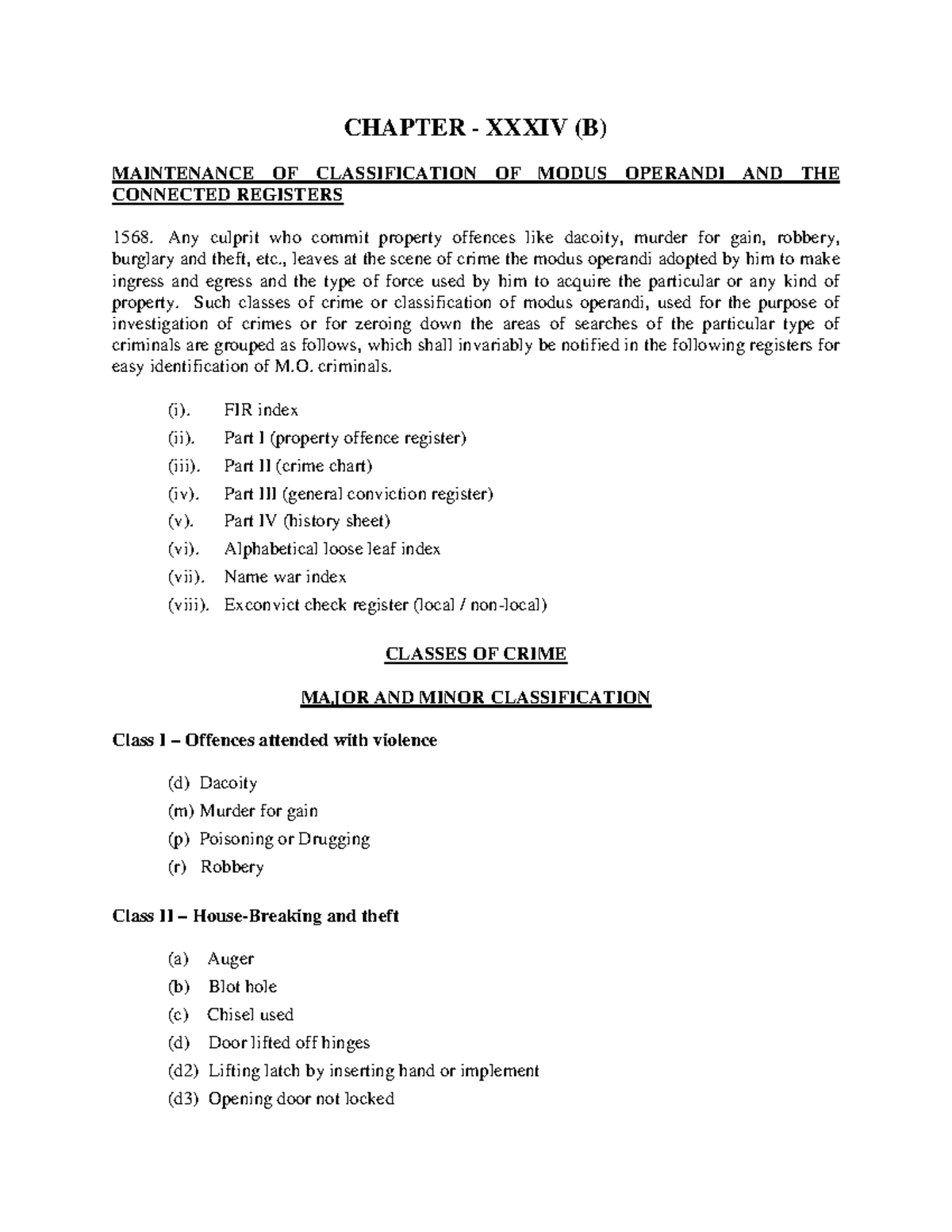CHAPTER 34B: Maintenance of Modus Operandi Classification and Registers ...