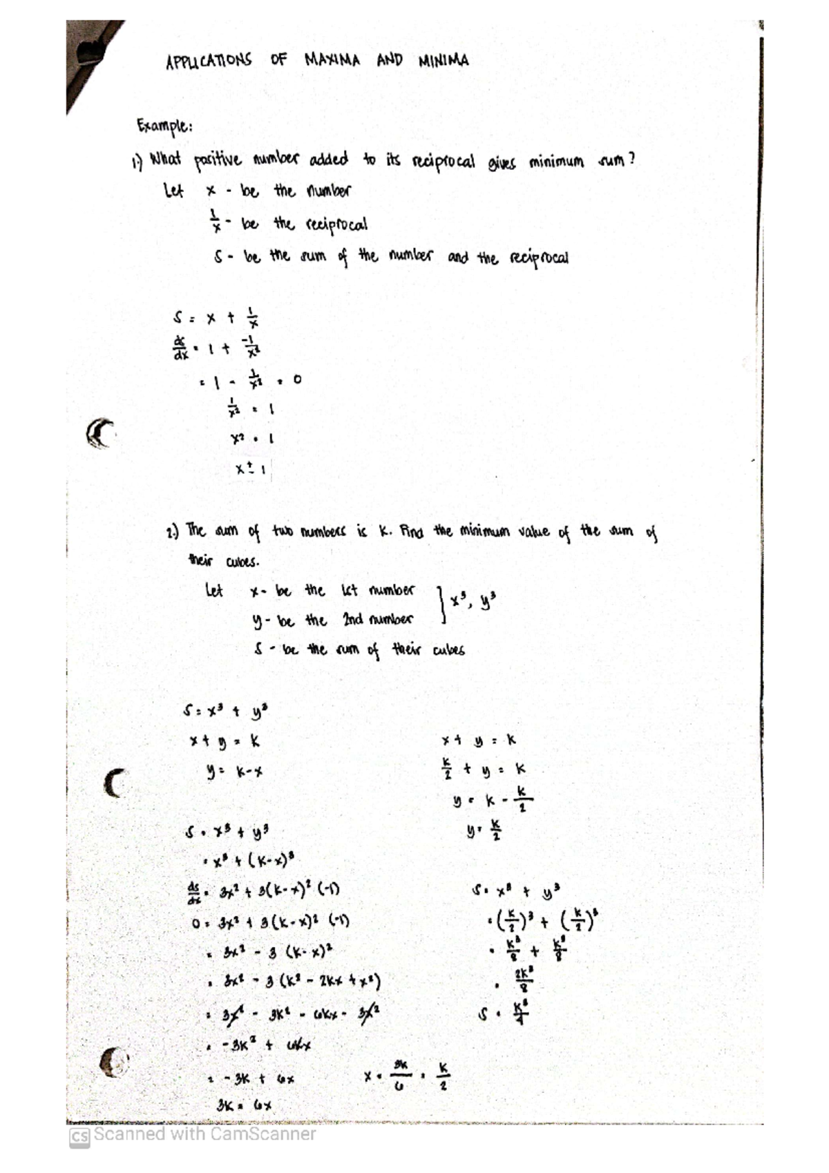 Maxima and Minima in Calculus: Applications and Examples - Studocu